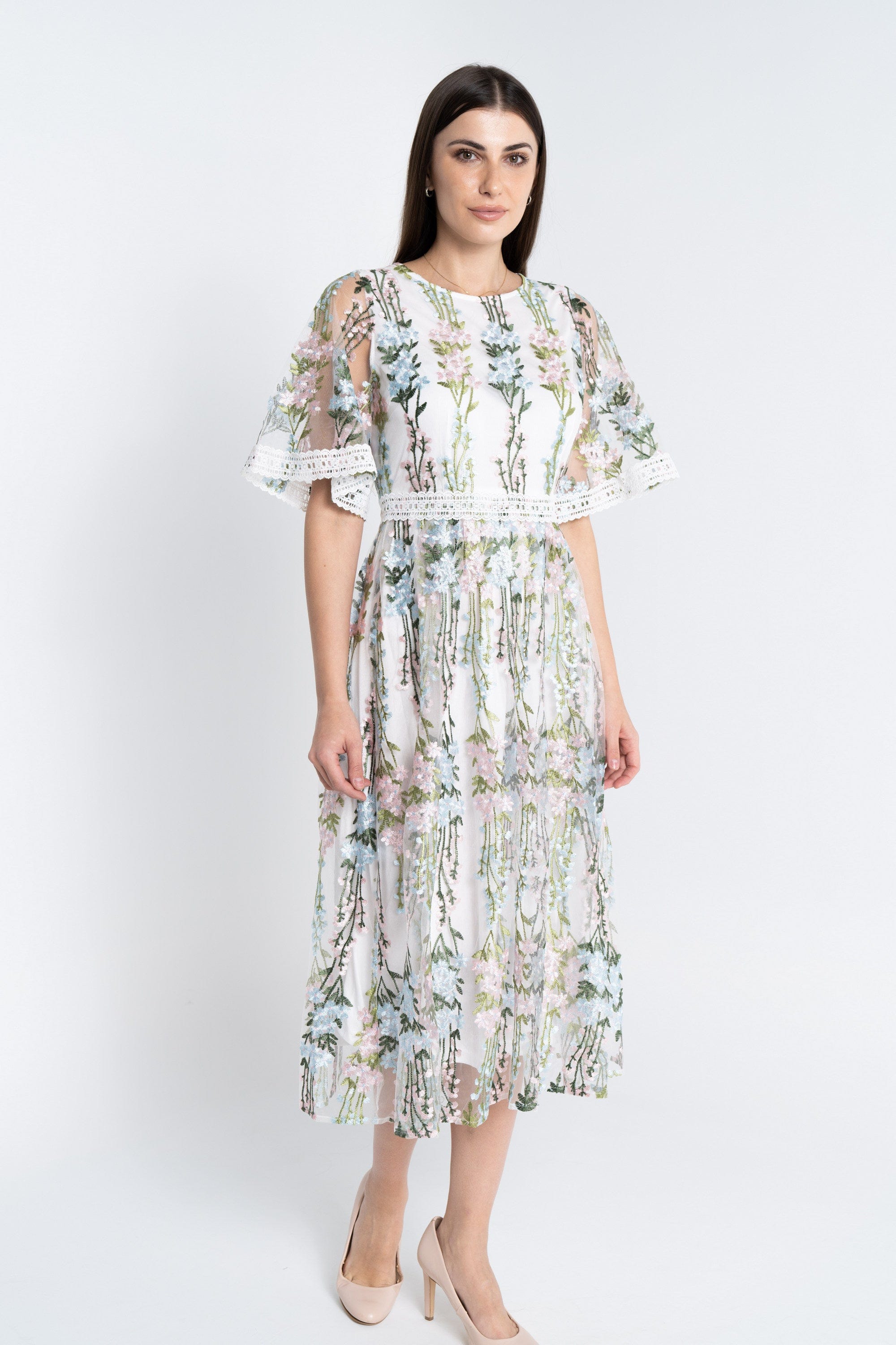 نتشي فستان ميدي مطرز شفاف مبطن نسائي