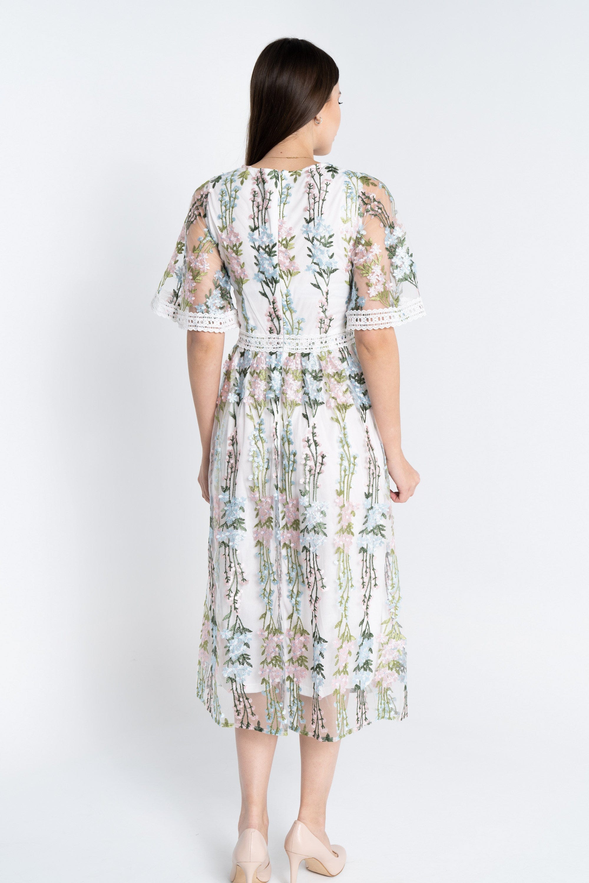 نتشي فستان ميدي مطرز شفاف مبطن نسائي