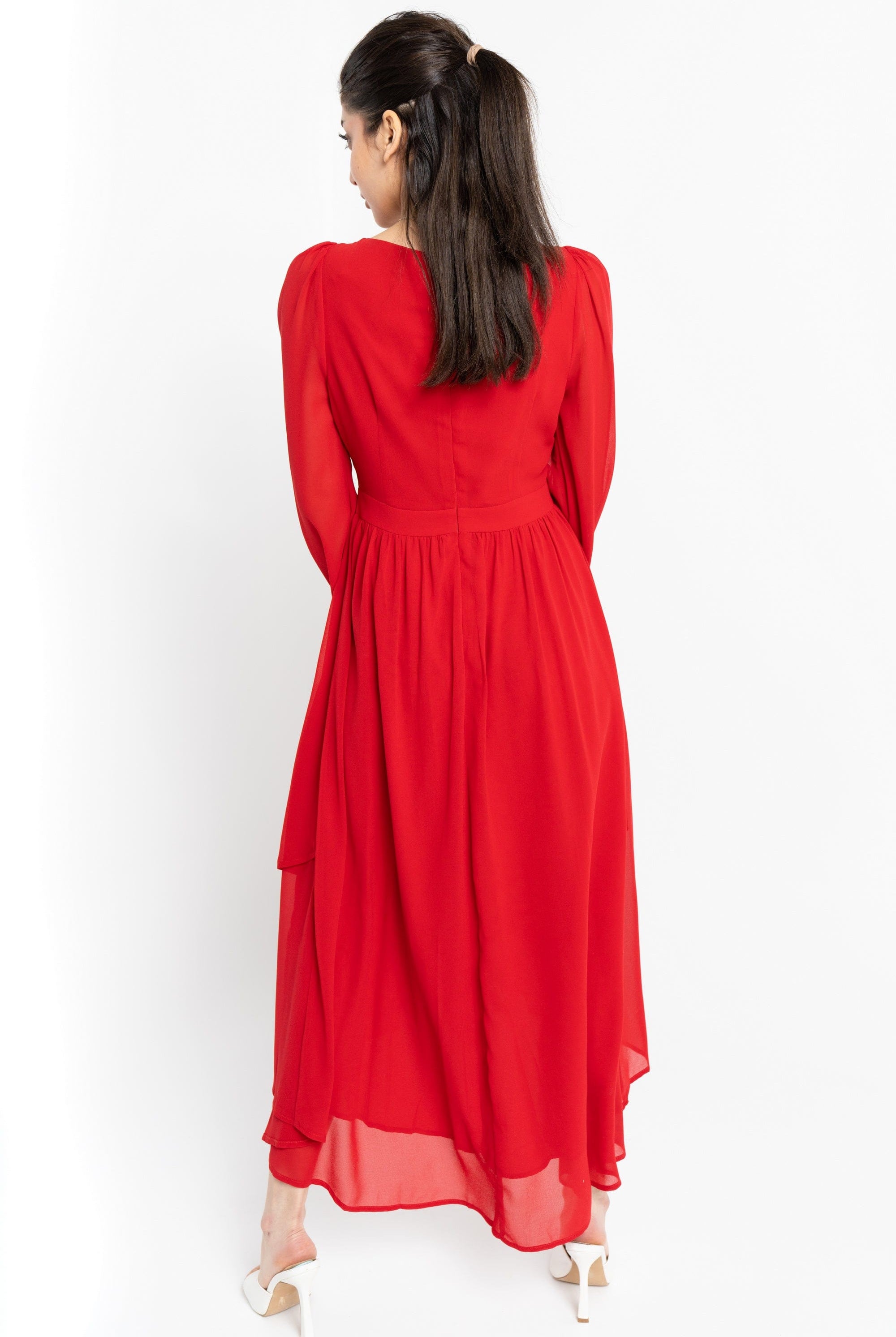 نتشي فستان ميدي كلاسيك مخصر كم طويل بف نسائي