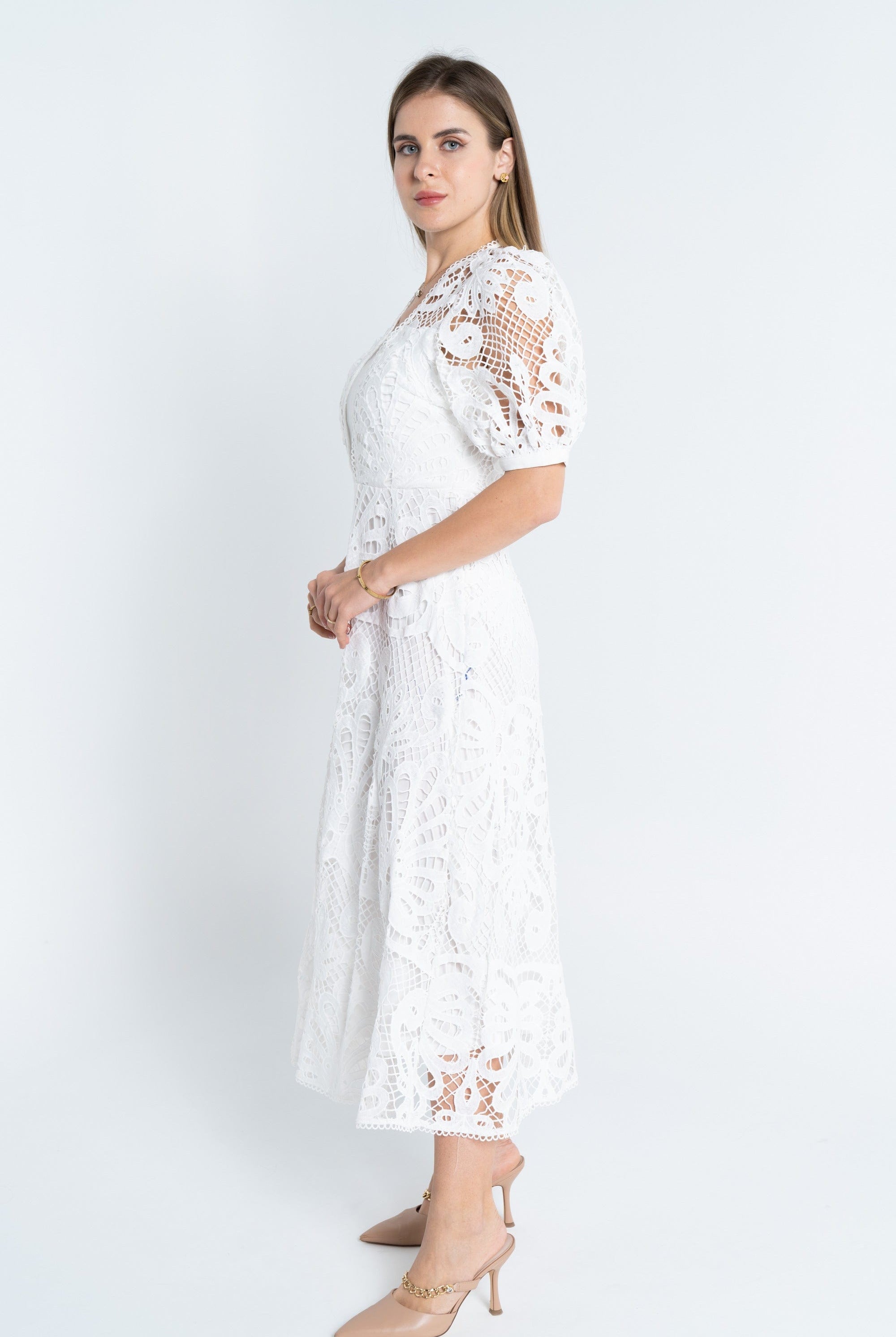 نتشي فستان ميدي مخرم نص كم بف نسائي