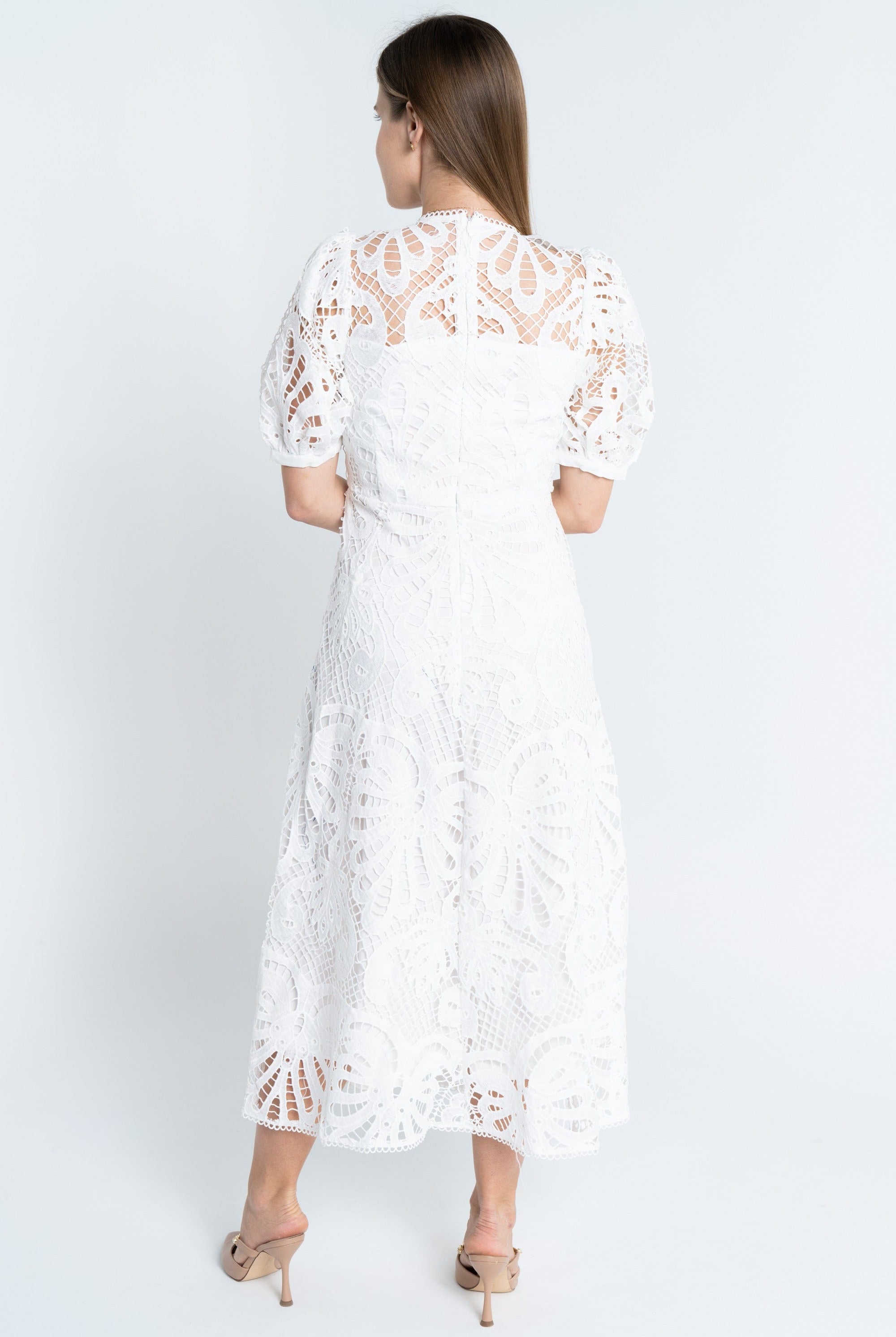 نتشي فستان ميدي مخرم نص كم بف نسائي