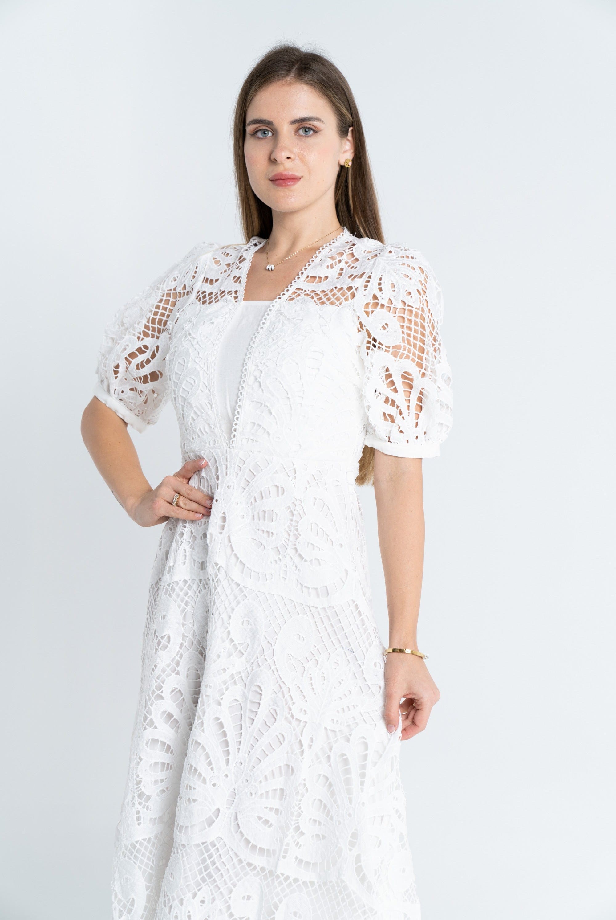 نتشي فستان ميدي مخرم نص كم بف نسائي