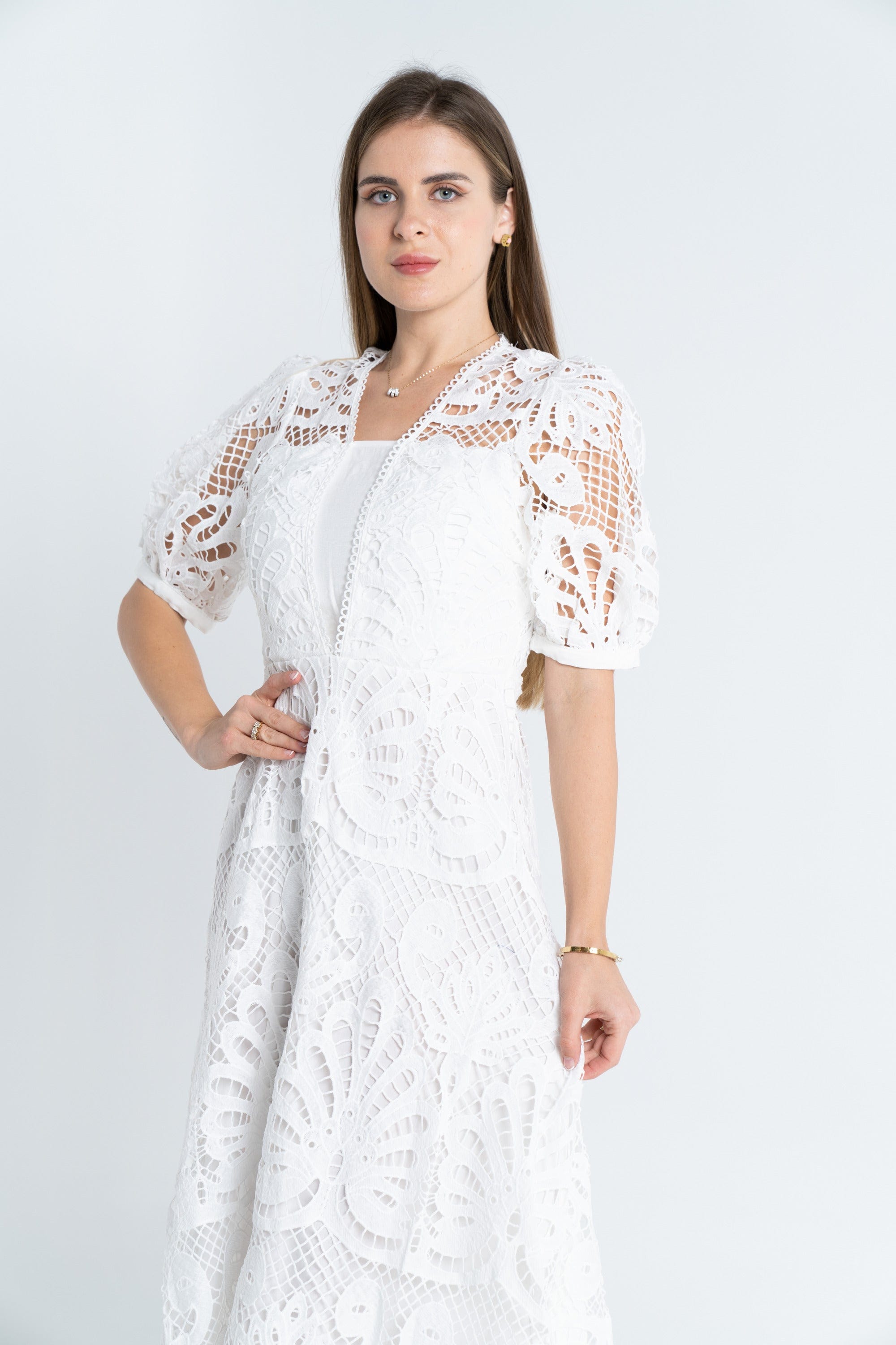 نتشي فستان ميدي مخرم نص كم بف نسائي