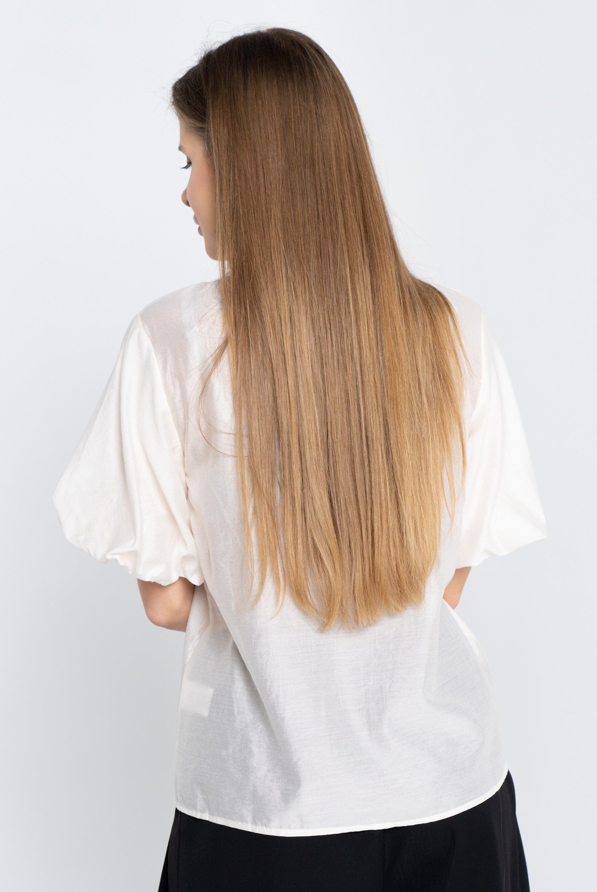 نتشي بلوزة سادة نسائي نص كم بف مع ياقة على شكل فيونكة