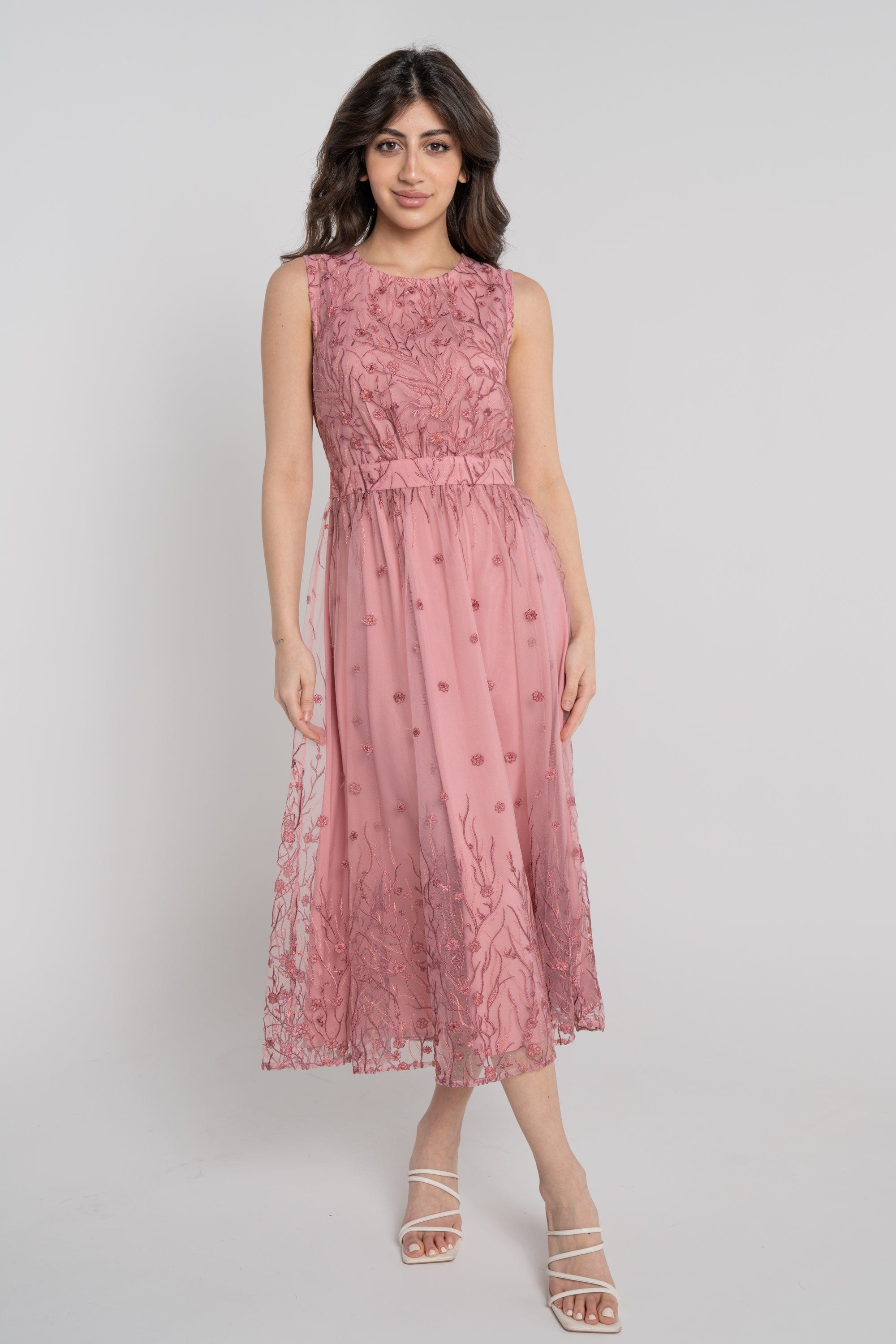 نتشي فستان ميدي مطرز مخصر كت برقبة دائرية نسائي