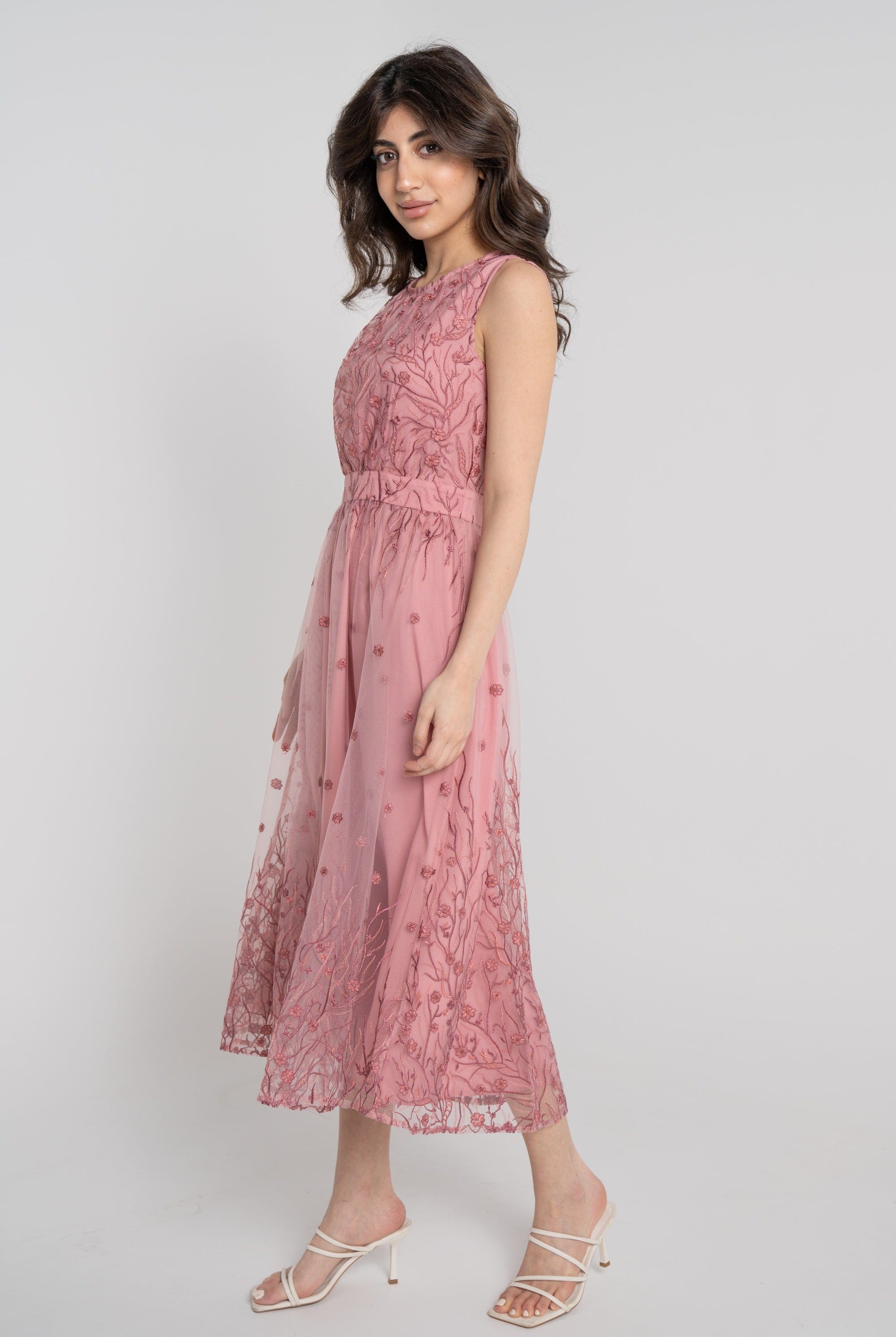 نتشي فستان ميدي مطرز مخصر كت برقبة دائرية نسائي