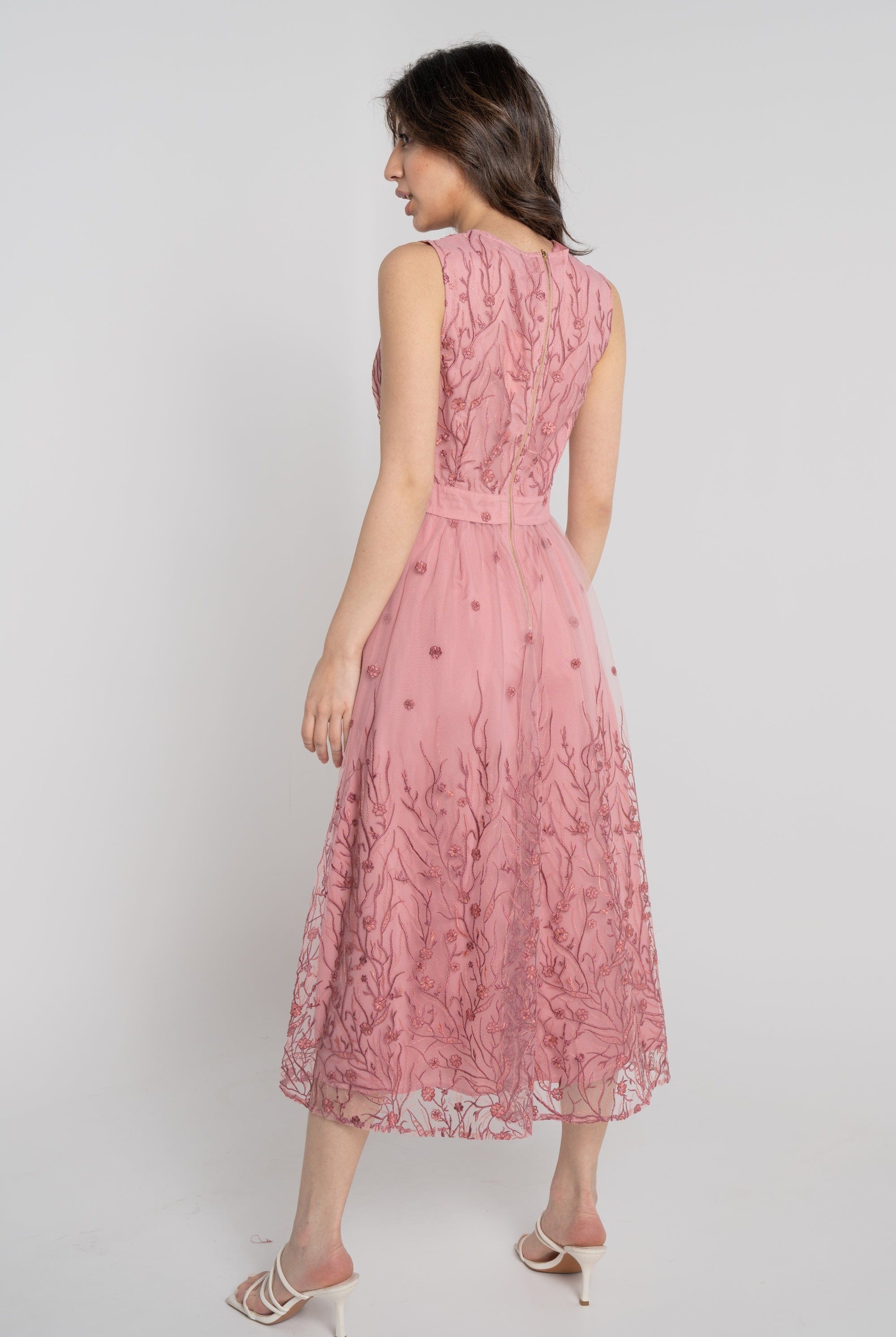 نتشي فستان ميدي مطرز مخصر كت برقبة دائرية نسائي