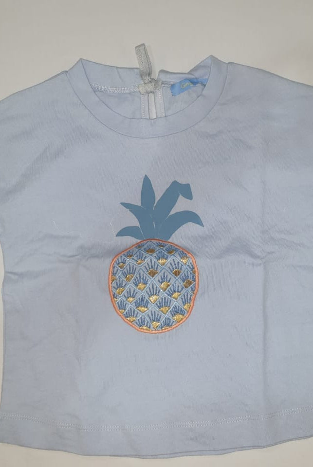 جينجرسنابس تيشيرت مطرز من الصدر كم قصير بناتي أزرق سماوي