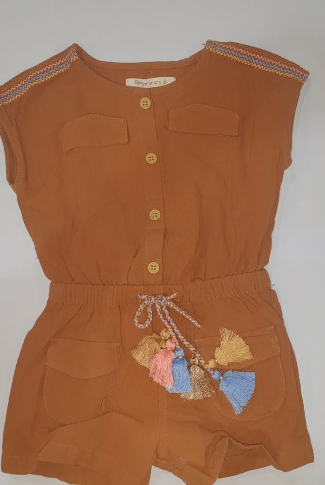 جينجرسنابس جمبسوت بناتي صيفي قصير بخصر مطاطي أصفر بني