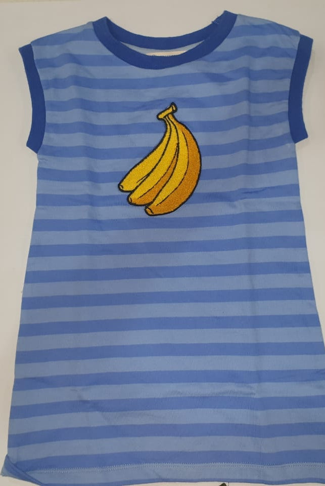 جينجرسنابس فستان مخطط بالعرض بطبعة على الصدر كت بناتي أزرق فاتح