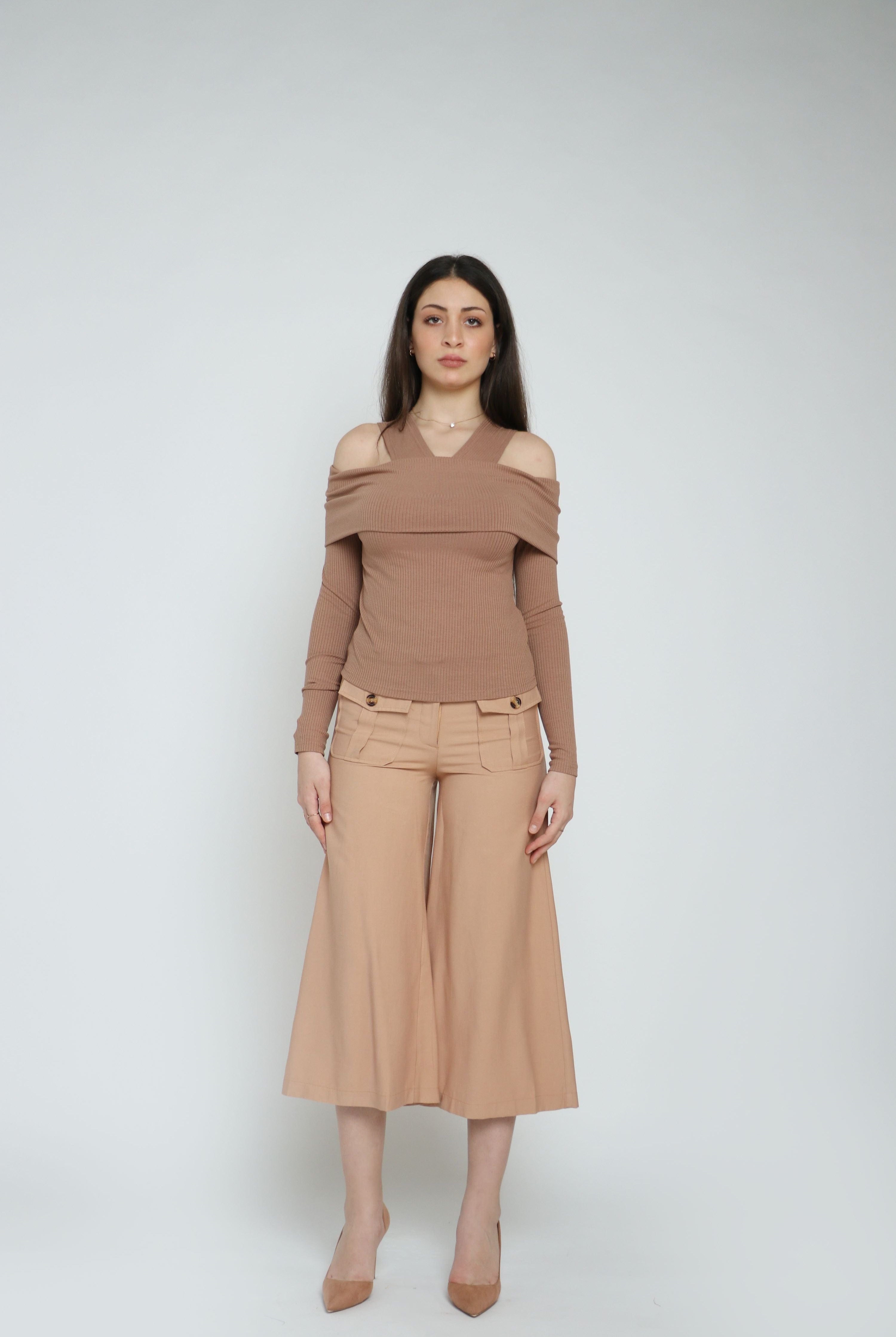 نتشي بلوزة مكشوفة الأكتاف أوف شولدر كم طويل نسائي