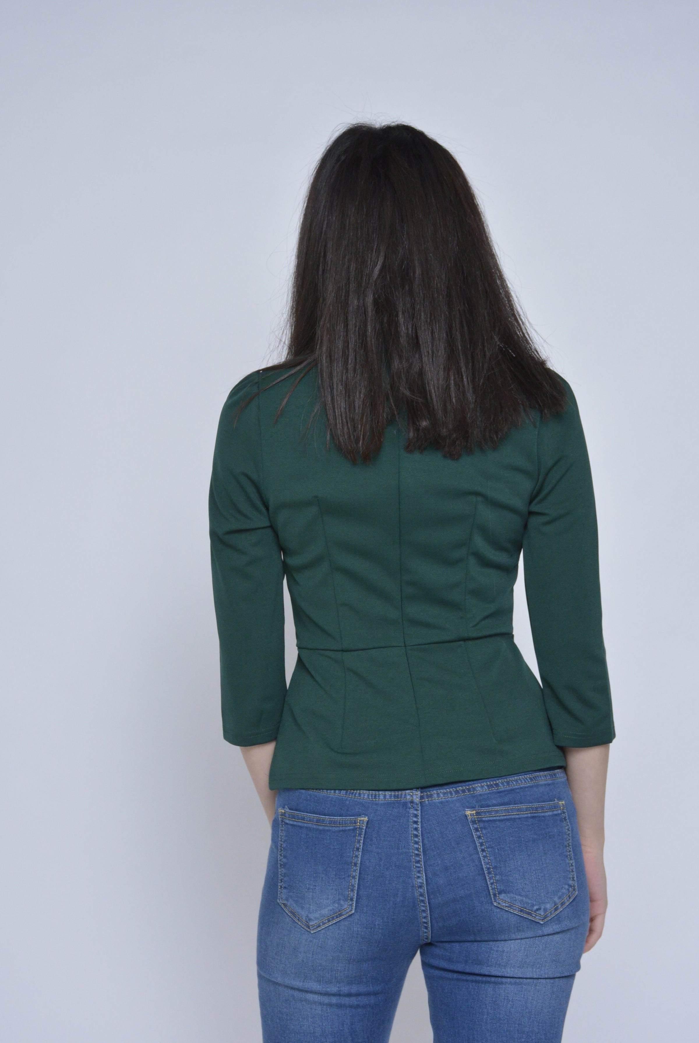 نتشي بلوزة رسمية مخصرة كلوش من الأسفل 3/4 كم منفوخ نسائي