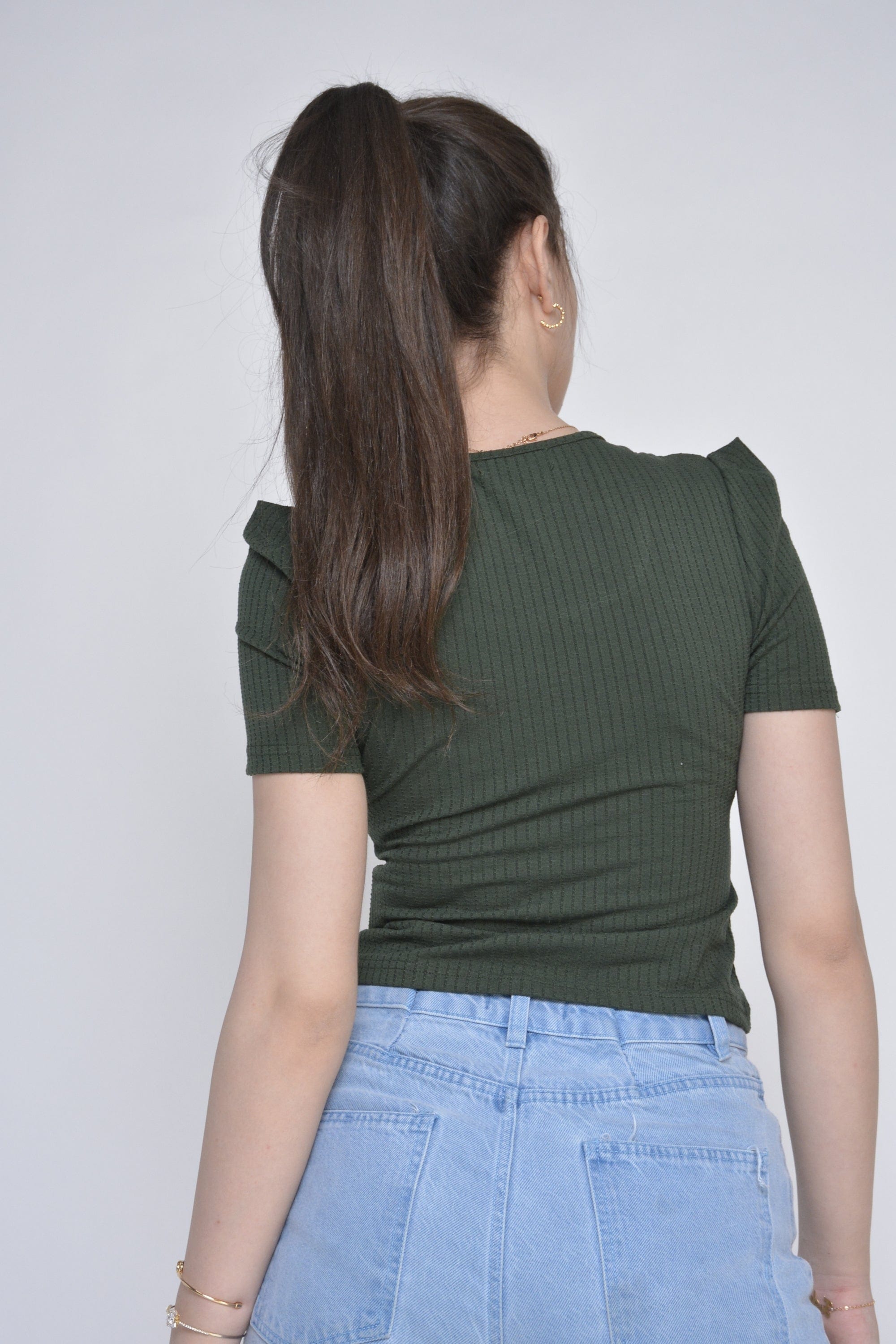 نتشي بلوزة ضيقة بياقة مربعة نص كم نسائي