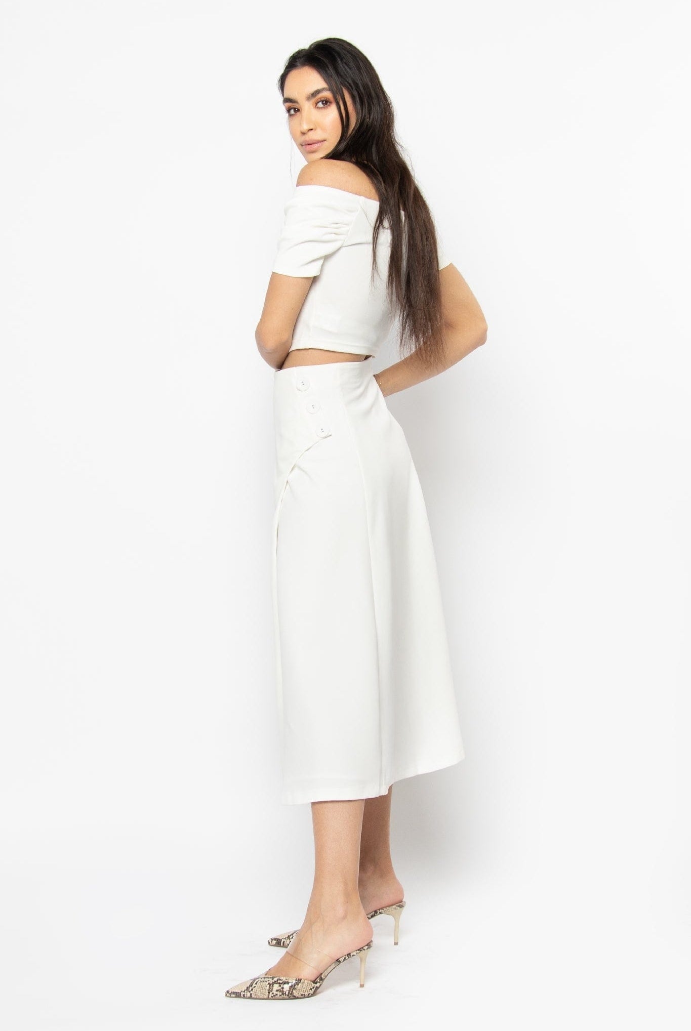 نتشي بلوزة بياقة مربعة بأزرار أمامية كم قصير بف نسائي