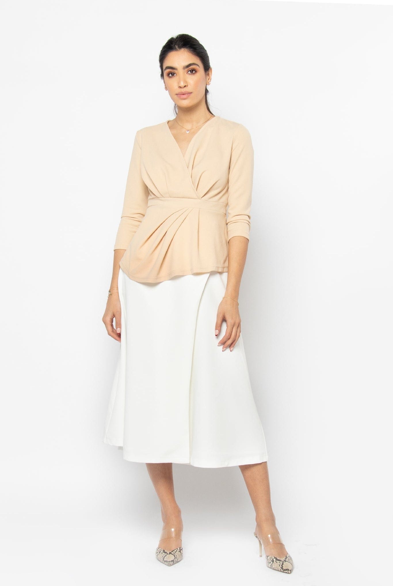 نتشي بلوزة 3/4 كم بخصر ملفوف