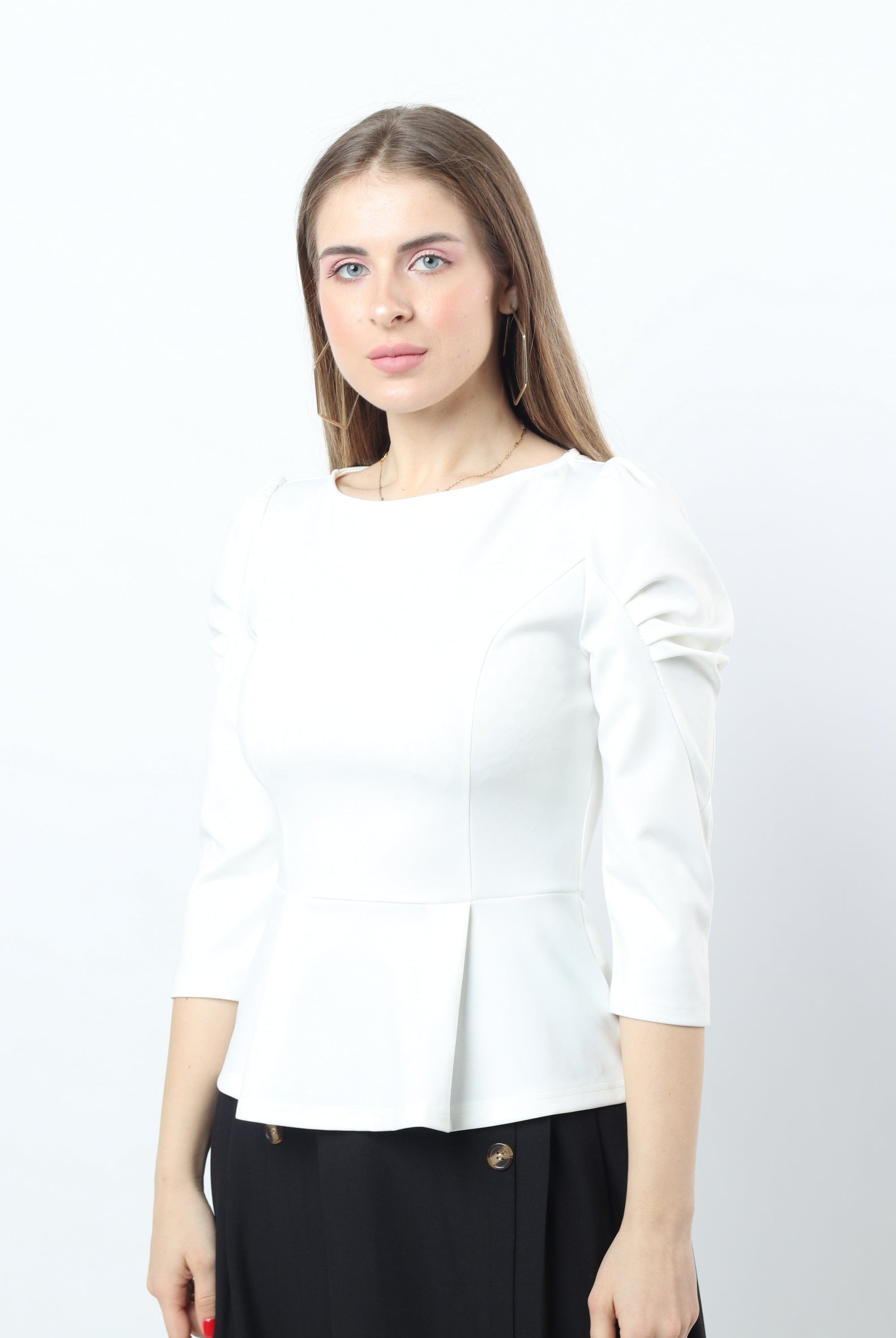 نتشي بلوزة نسائي 3/4 كم برقبة دائرية