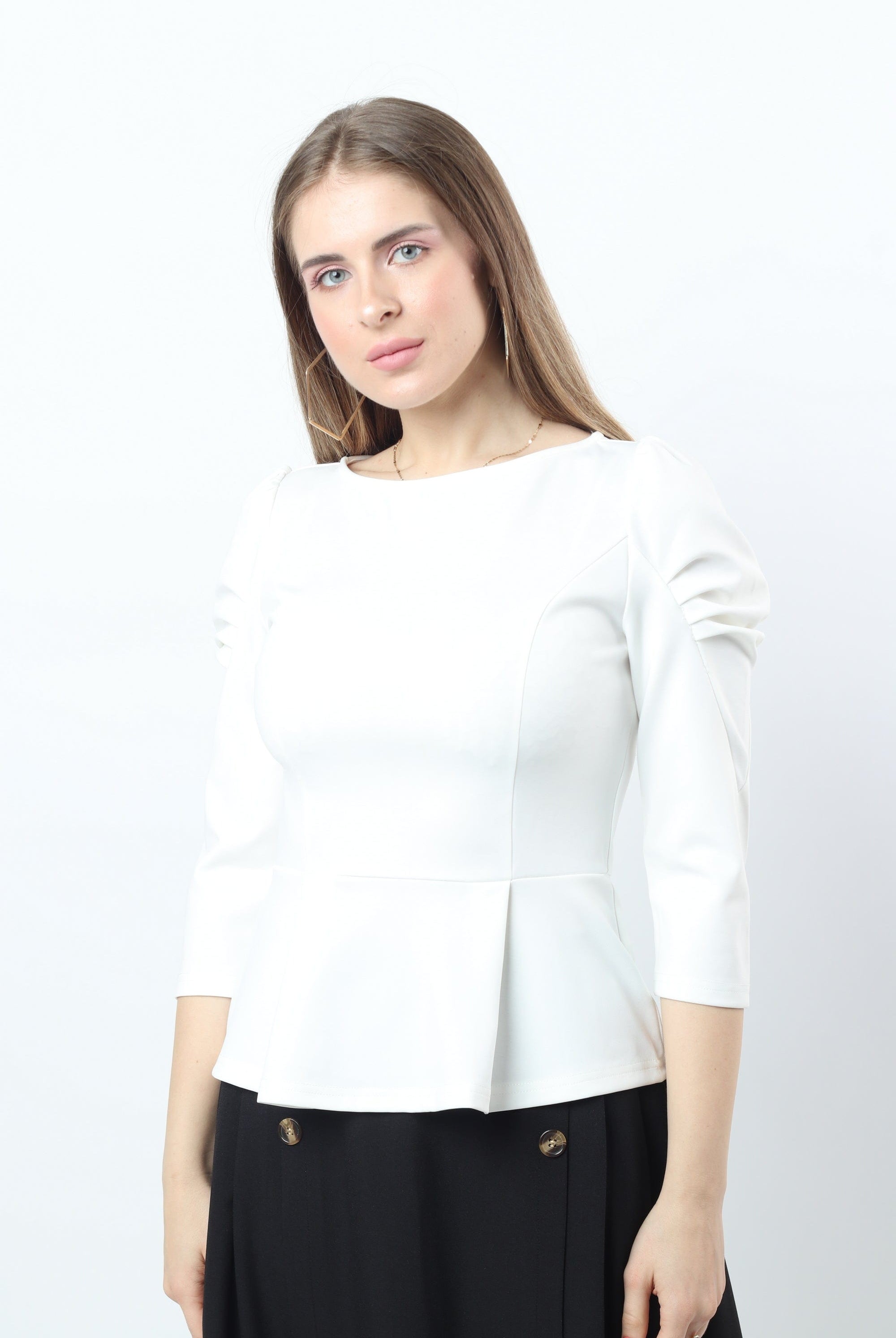 نتشي بلوزة نسائي 3/4 كم برقبة دائرية