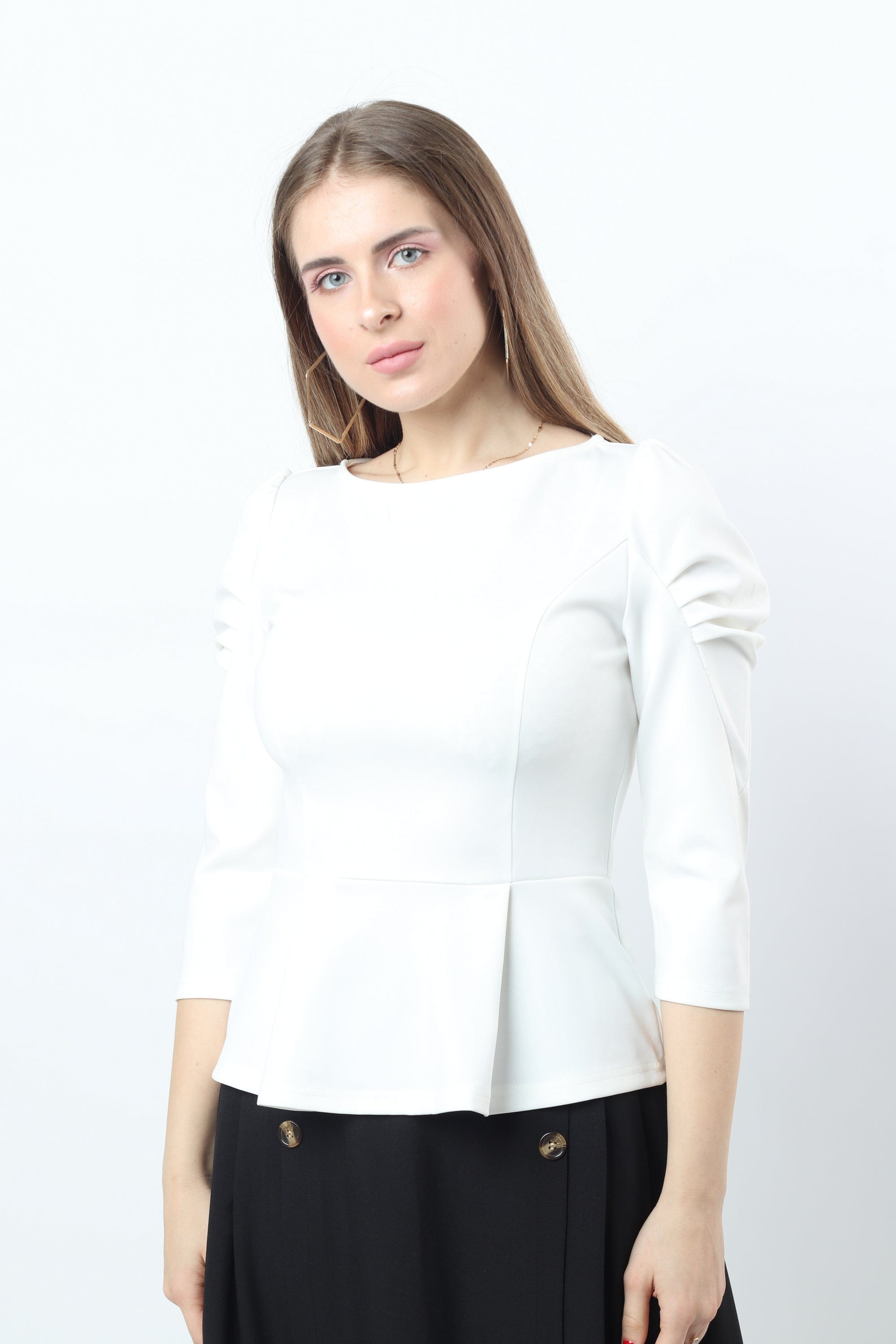 نتشي بلوزة نسائي 3/4 كم برقبة دائرية