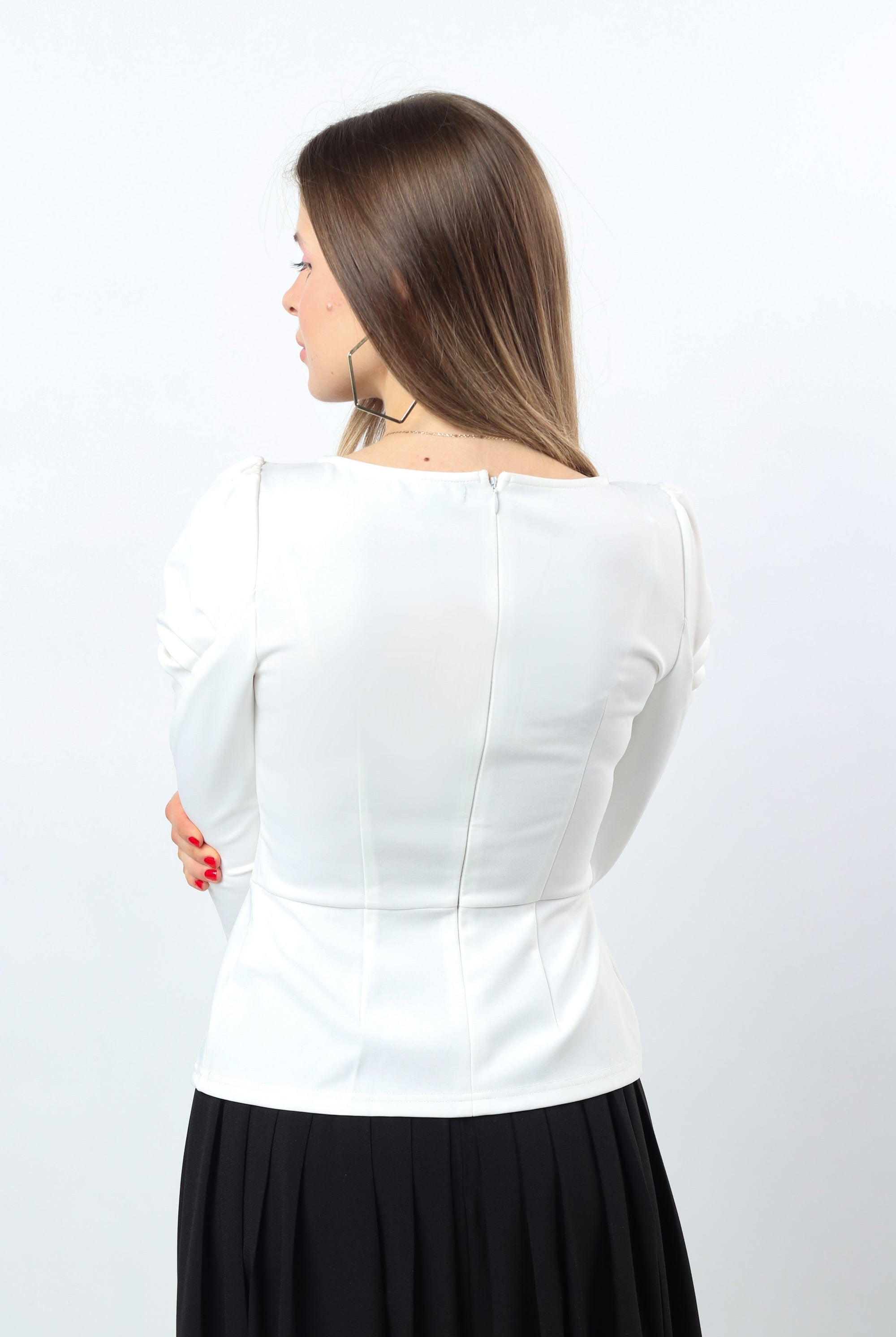 نتشي بلوزة نسائي 3/4 كم برقبة دائرية