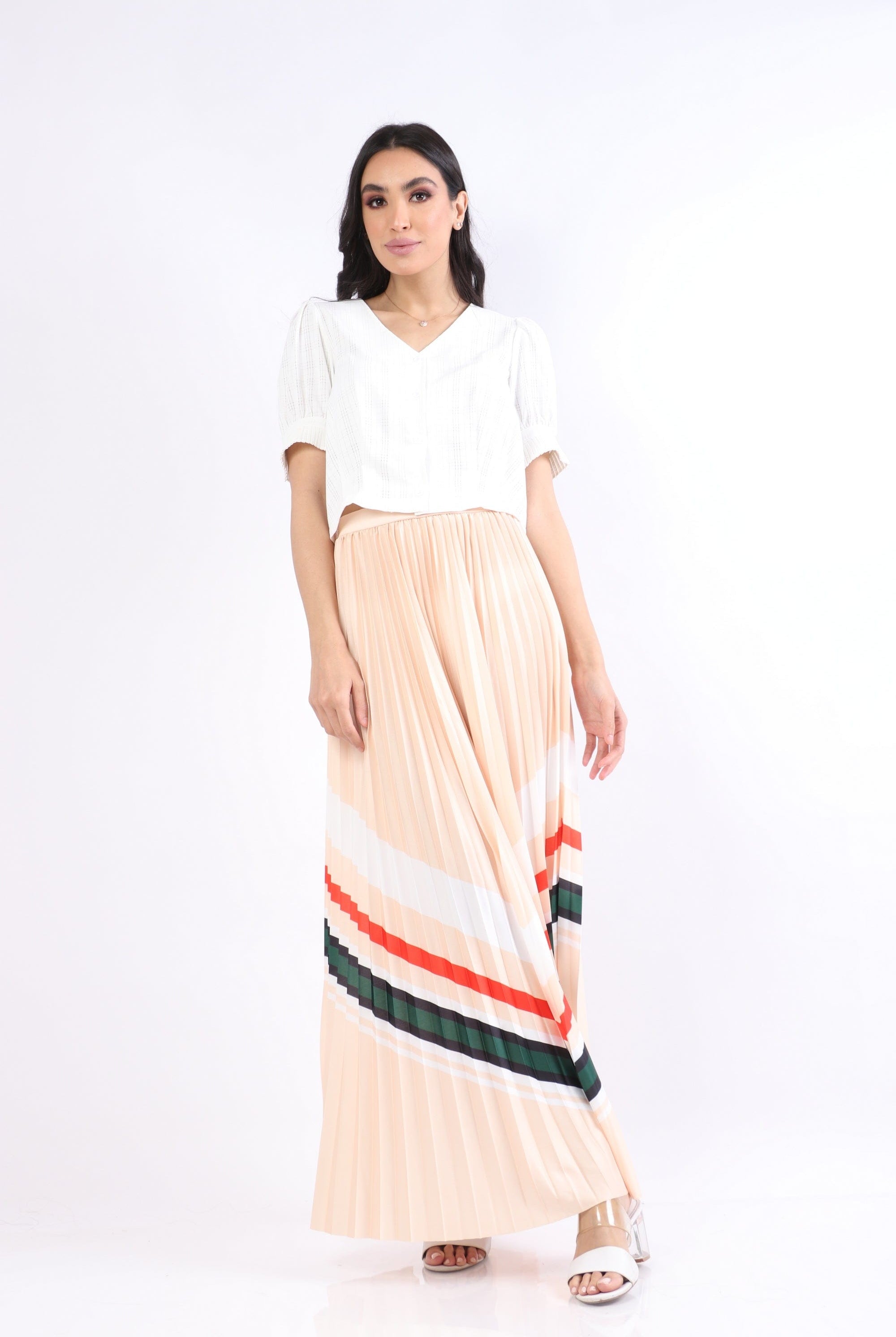 نتشي تنورة بليسية طويلة مخططة على نمط مثلث نسائية