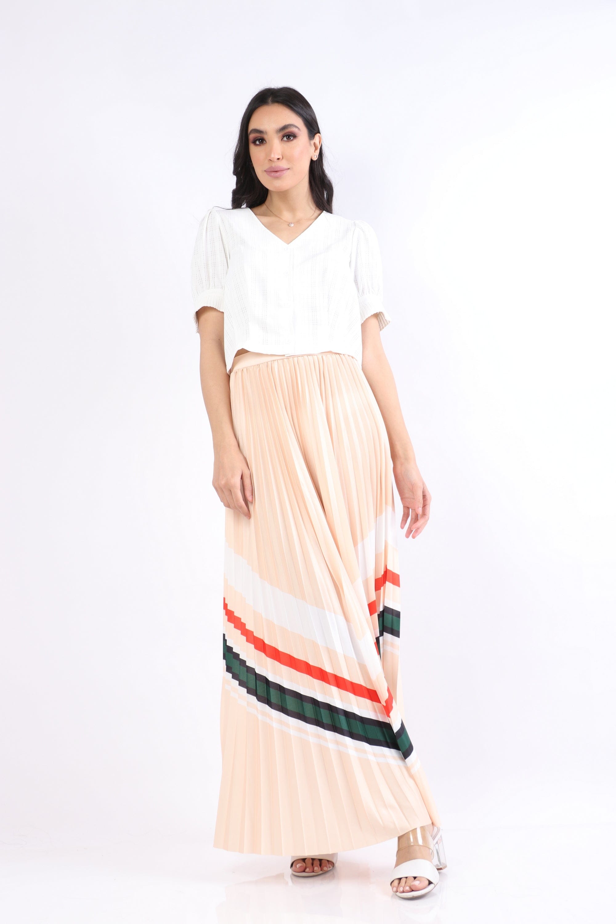 نتشي تنورة بليسية طويلة مخططة على نمط مثلث نسائية