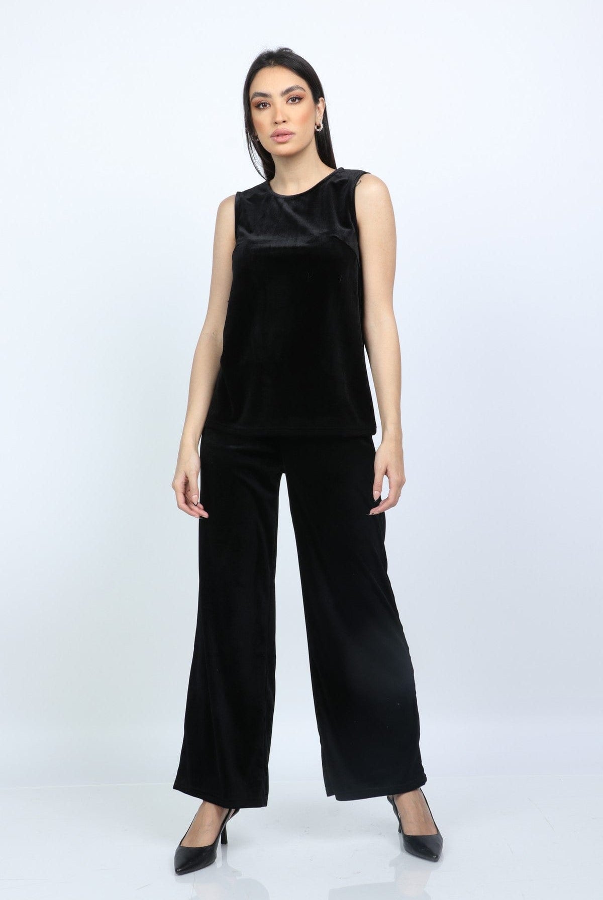 نتشي بنطلون نسائي بجيوب هاي ويست وايد ليج طويل نسائي