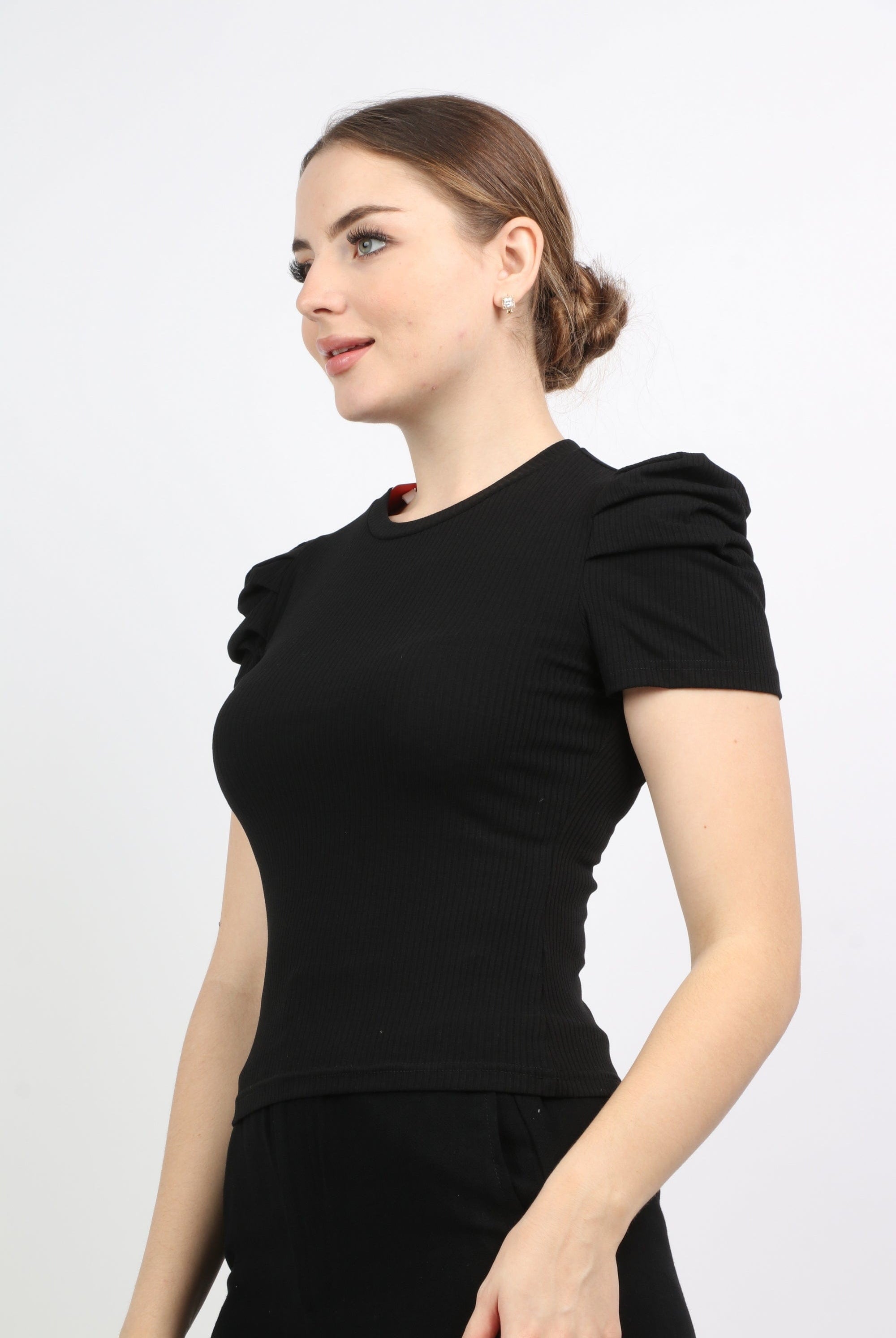 نتشي بلوزة قطن سادة كم قصير نسائي