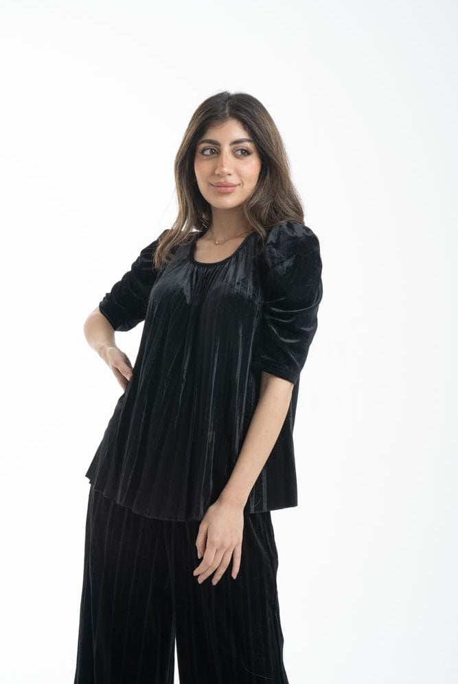 نتشي بلوزة نسائية طويلة بياقة دائرية نص كم