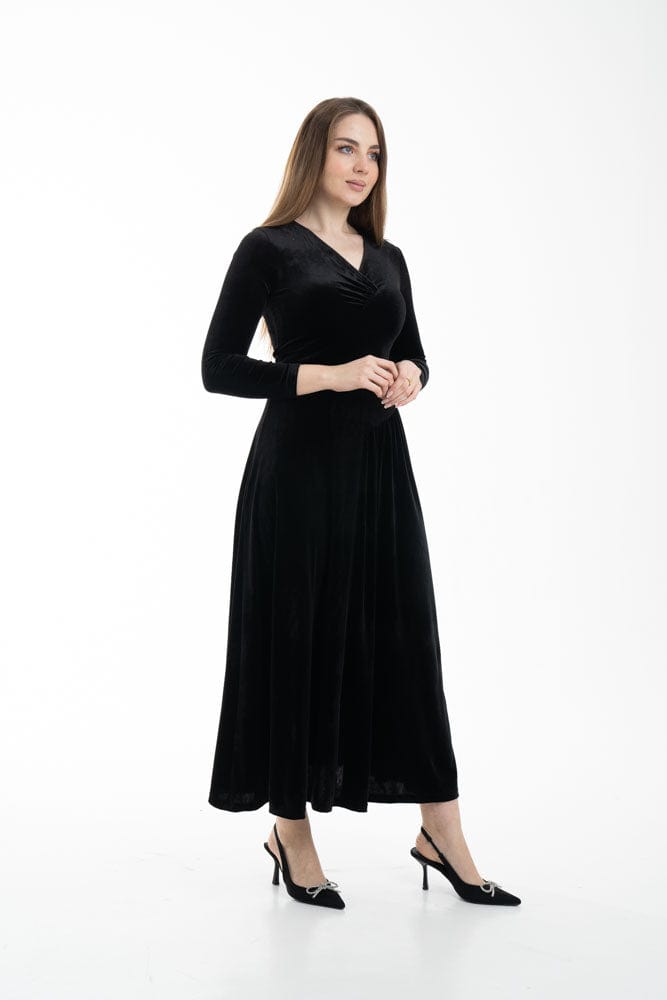 نتشي فستان ماكسي بأكمام طويلة مخملي