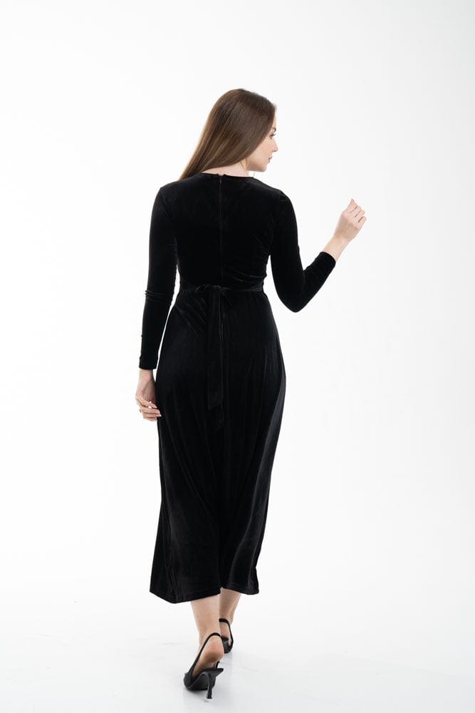 نتشي فستان ماكسي بأكمام طويلة مخملي