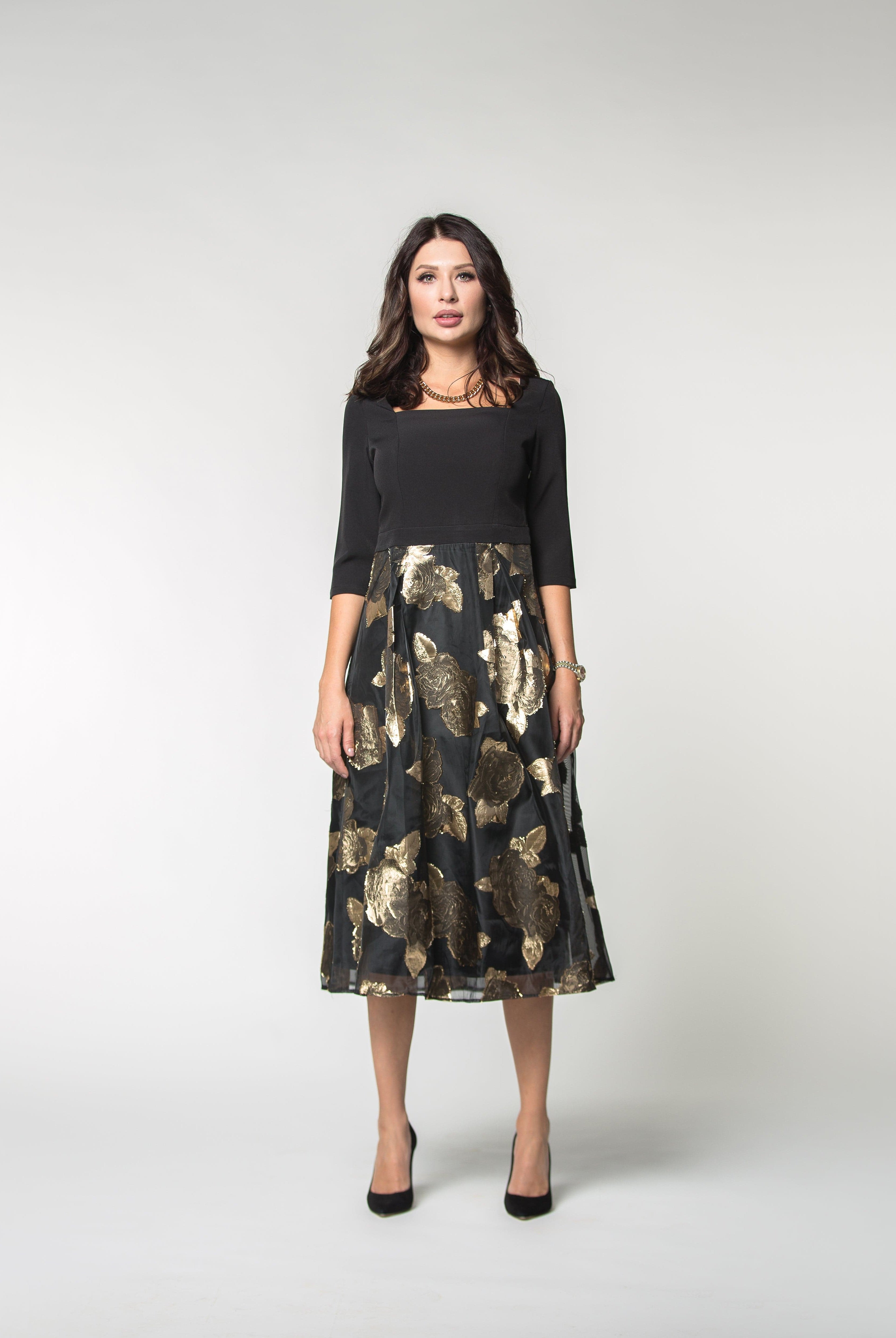 نتشي فستان ميدي سوارية فتحة رقبة مربعة كم متوسط الطول