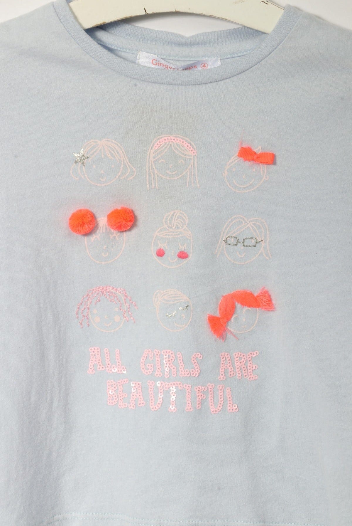 جينجرسنابس تيشيرت مطرز بالخيط كم قصير بناتي أرجواني