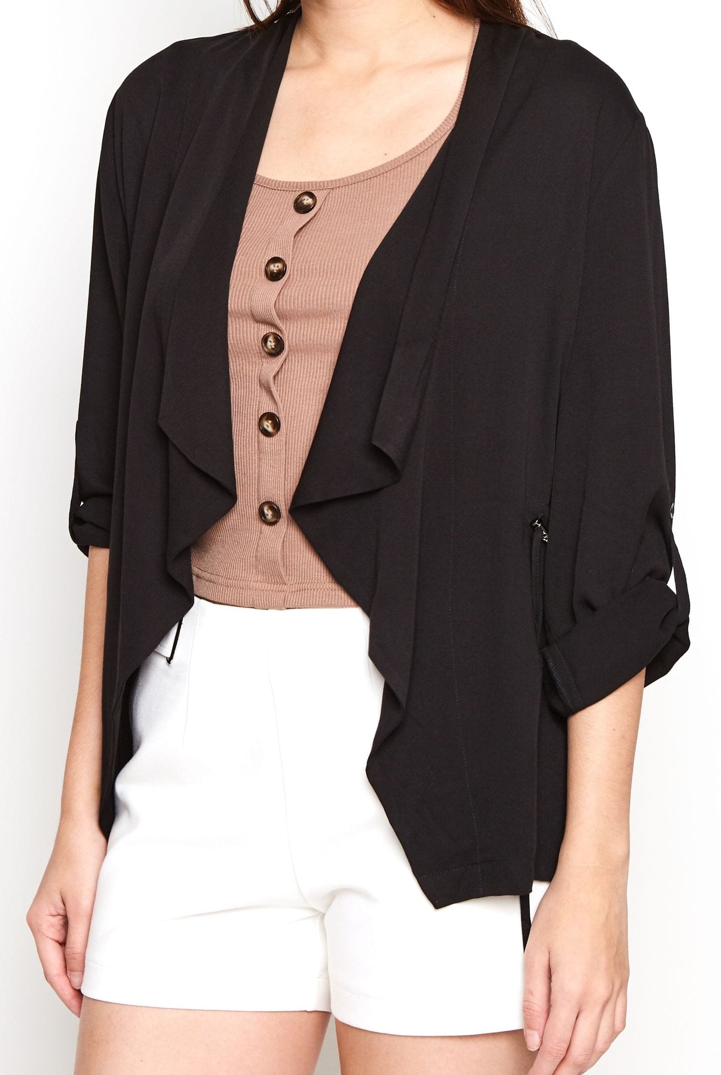 نتشي سترة سادة بدون سحاب مفتوحة بأكمام طويلة