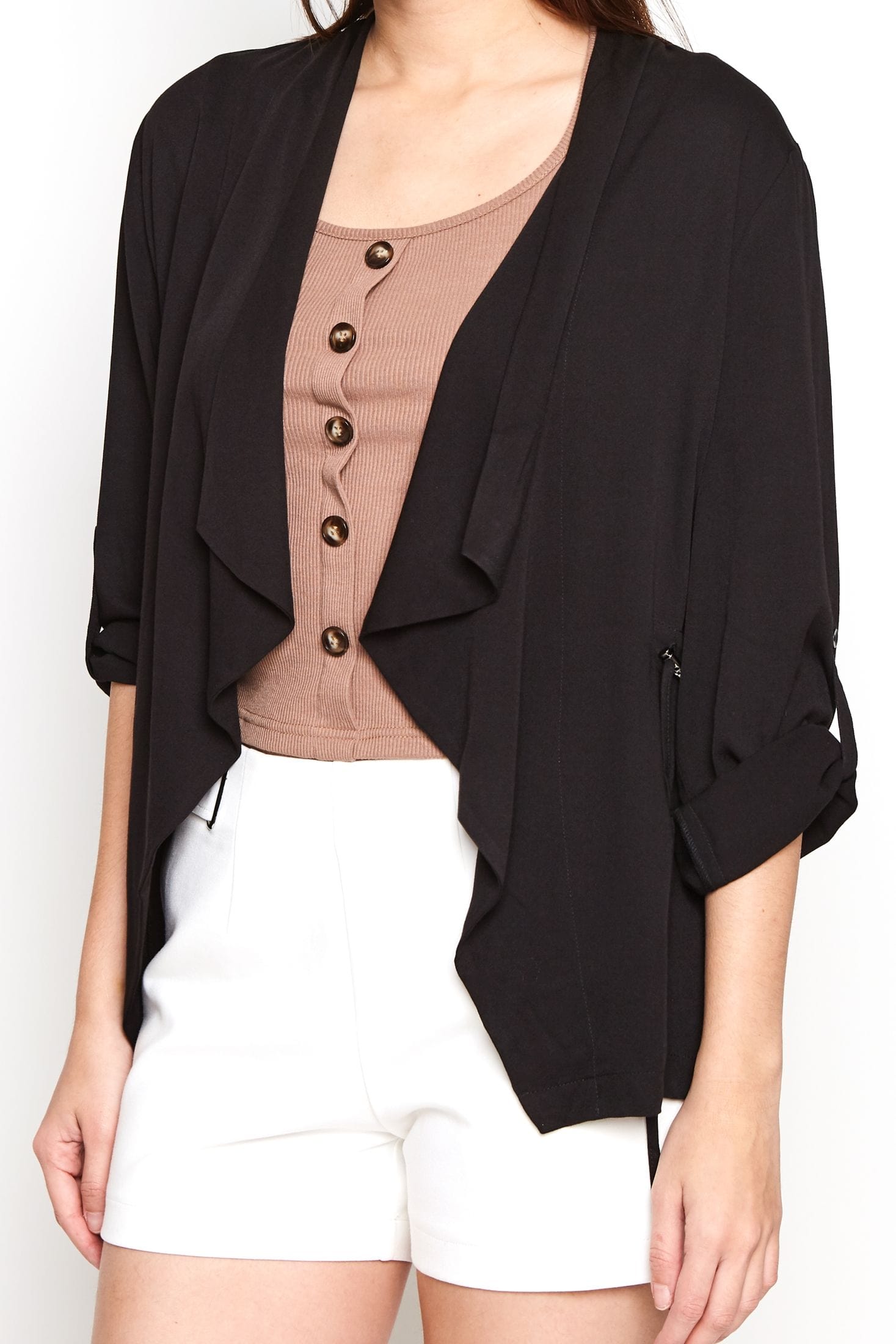 نتشي سترة سادة بدون سحاب مفتوحة بأكمام طويلة