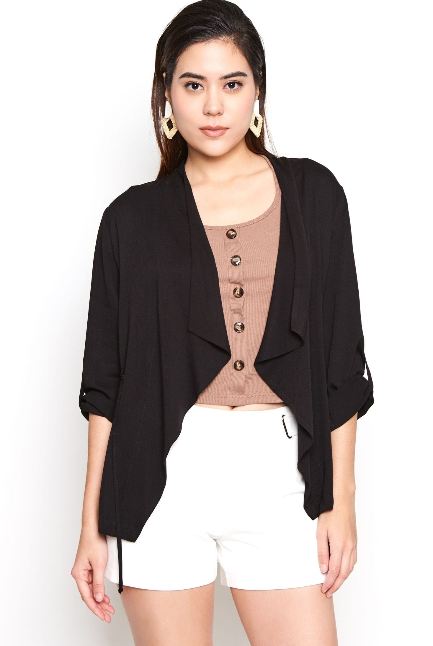 نتشي سترة سادة بدون سحاب مفتوحة بأكمام طويلة