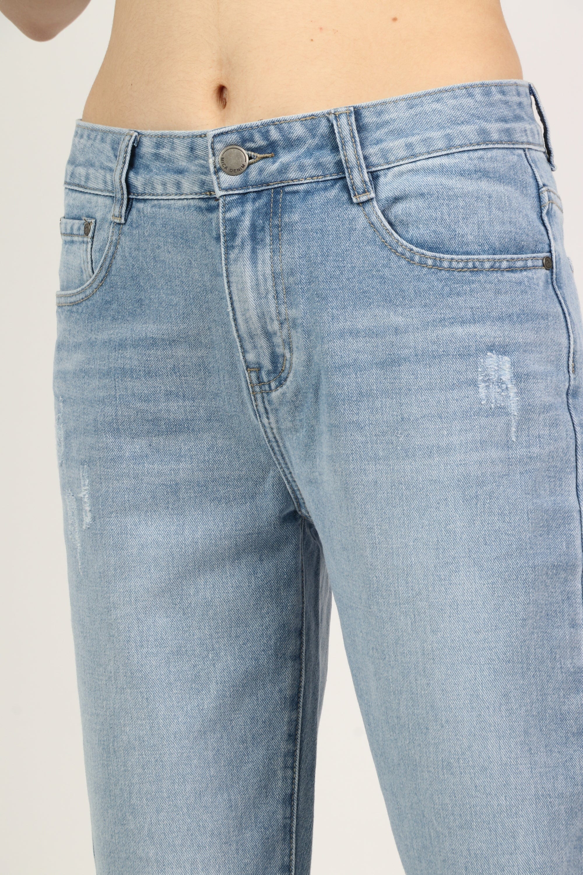 ميكا بنطلون جينز بسحاب وزرار وجيوب طويل نسائي