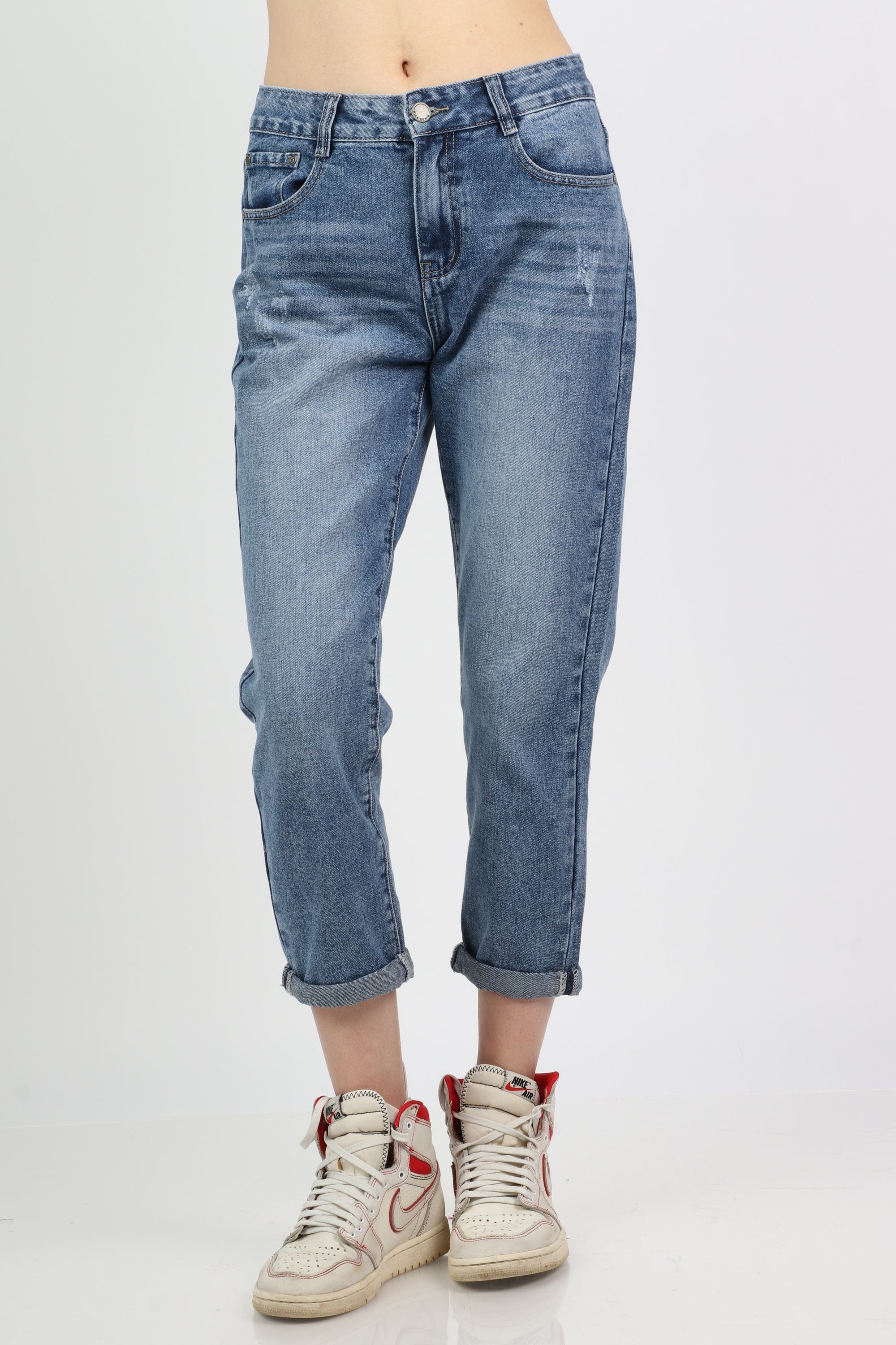 ميكا بنطلون جينز بسحاب وزرار وجيوب طويل نسائي