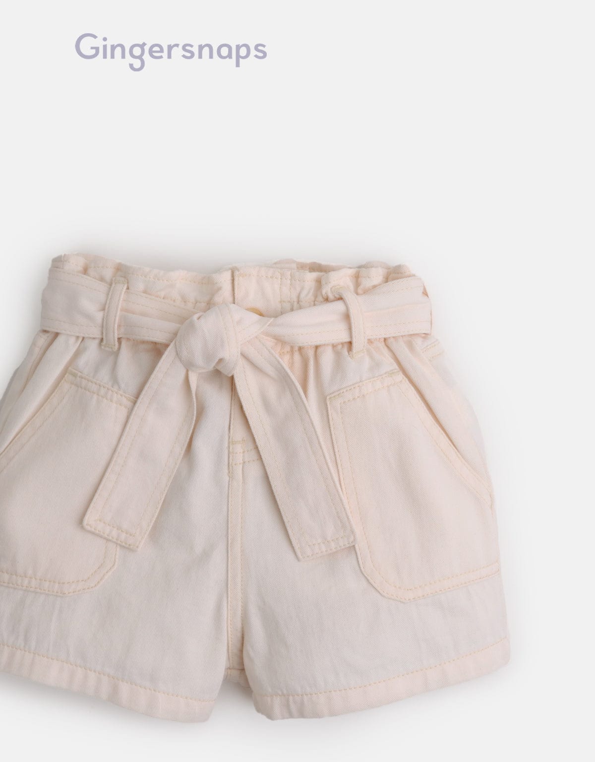 جينجرسنابس شورت سادة بجيوب جانبية برباط على الخصر بناتي البيج