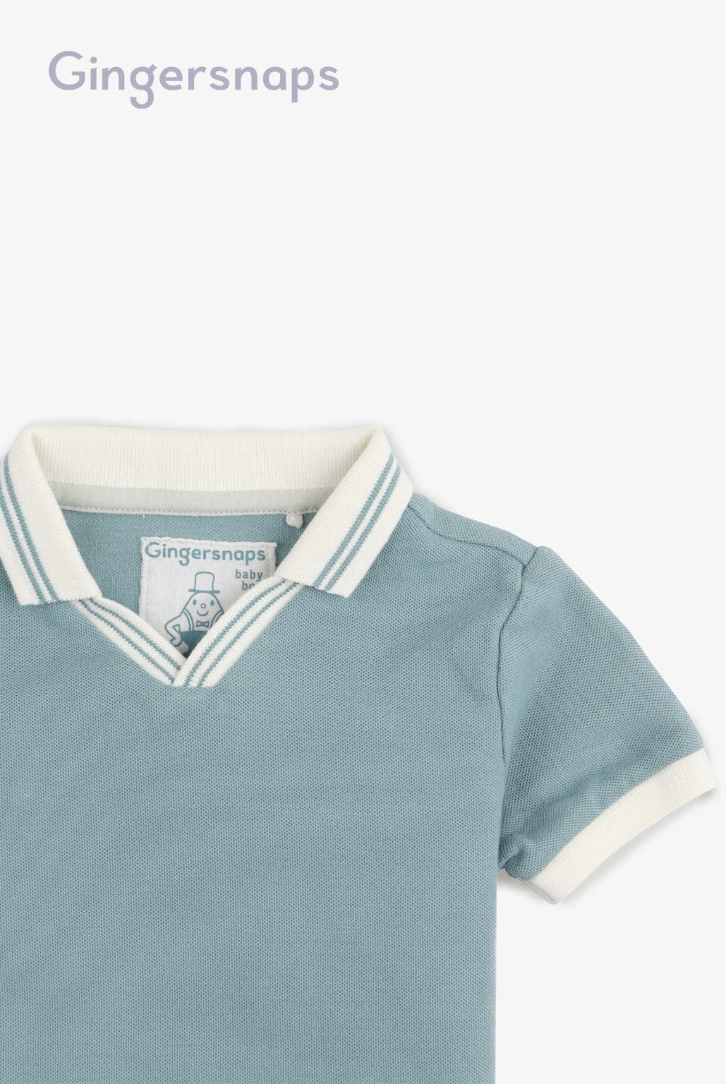 جينجرسنابس تي شيرت بولو للأولاد الرضع سادة بياقة مطاطية مخططة أخضر