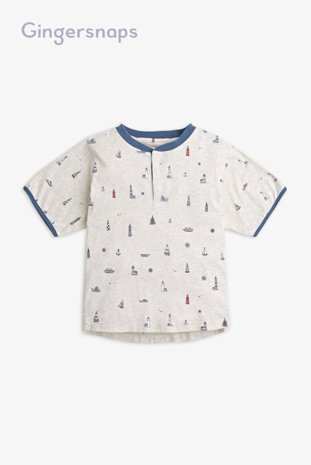 جينجرسنابس طقم قطعتين تيشيرت منقوشة وشورت مواليد أولادي رمادي