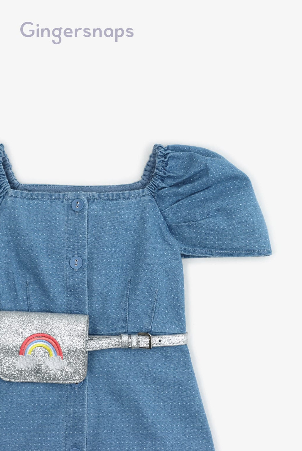 جينجرسنابس فستان جينز كم قصير شنطة على الخصر كم قصير بناتي أزرق