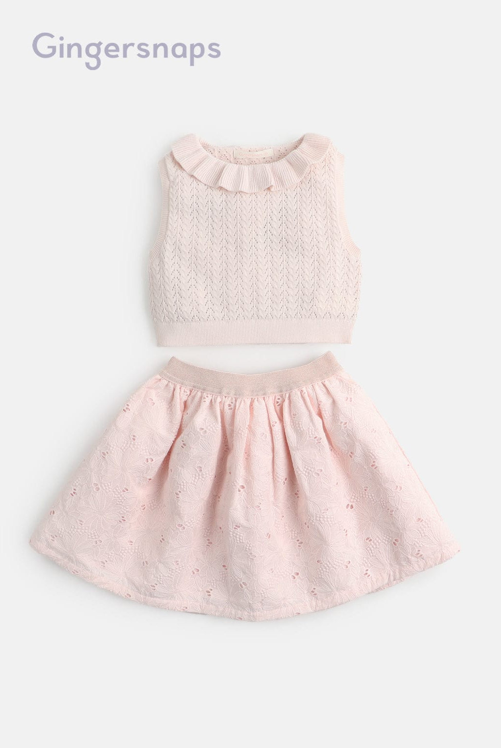 جينجرسنابس طقم أطفال بناتي قطعتين بتنورة وردي