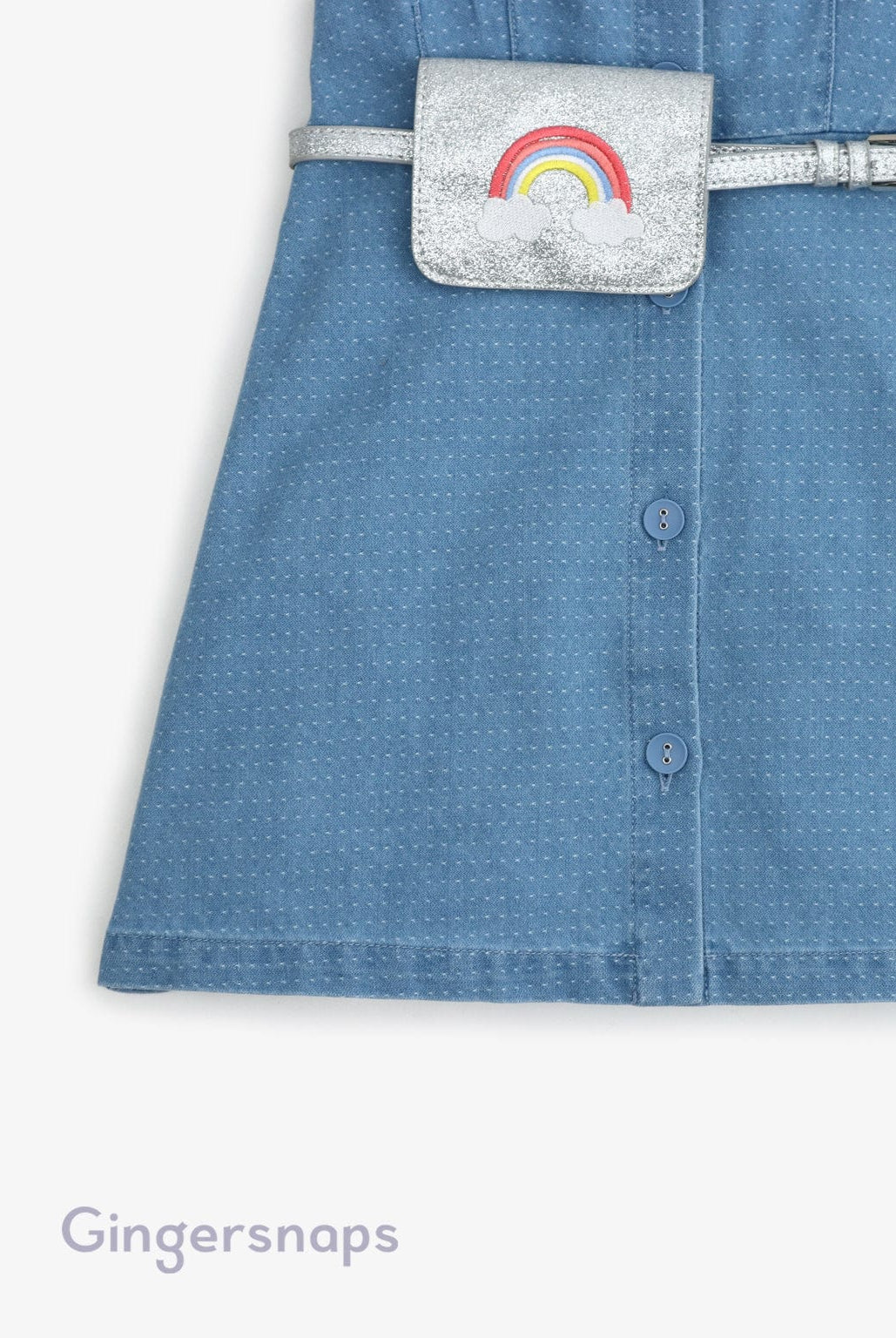 جينجرسنابس فستان جينز كم قصير شنطة على الخصر كم قصير بناتي أزرق