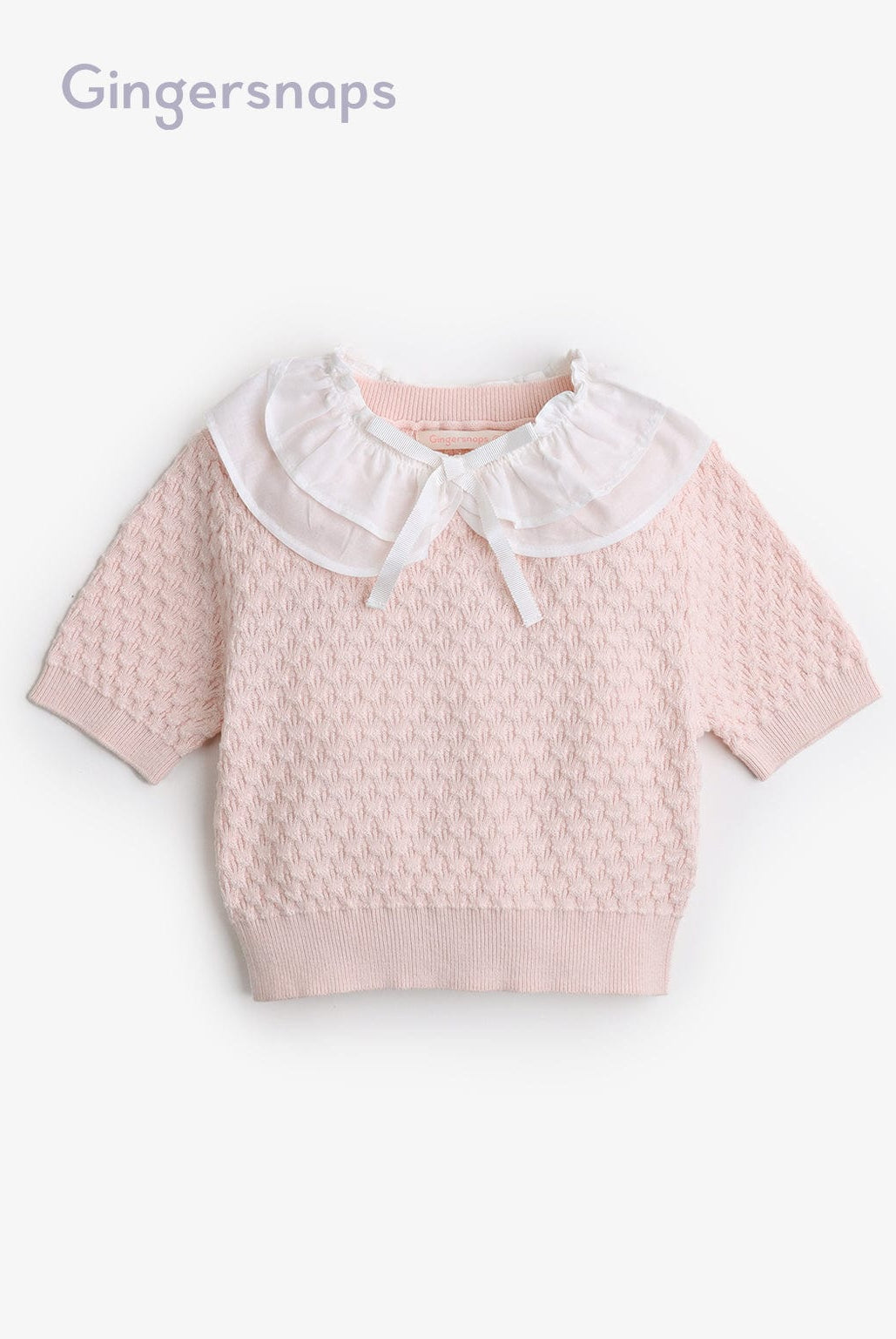 جينجرسنابس بلوزة بناتي منقوش نص كم برباط وردي