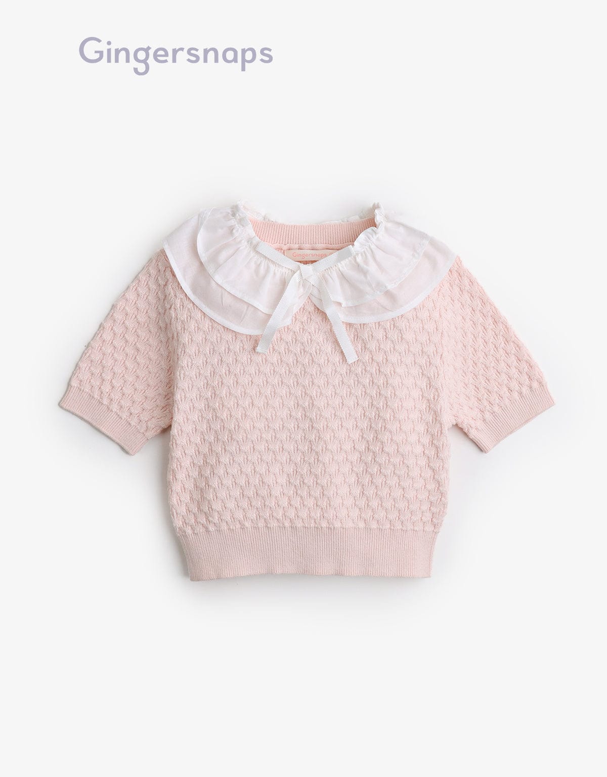 جينجرسنابس بلوزة بناتي منقوش نص كم برباط وردي