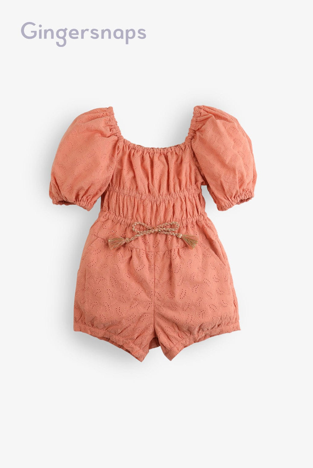 جينجرسنابس جمبسوت مخصر برباط على الخصر كم قصير بف بناتي بني