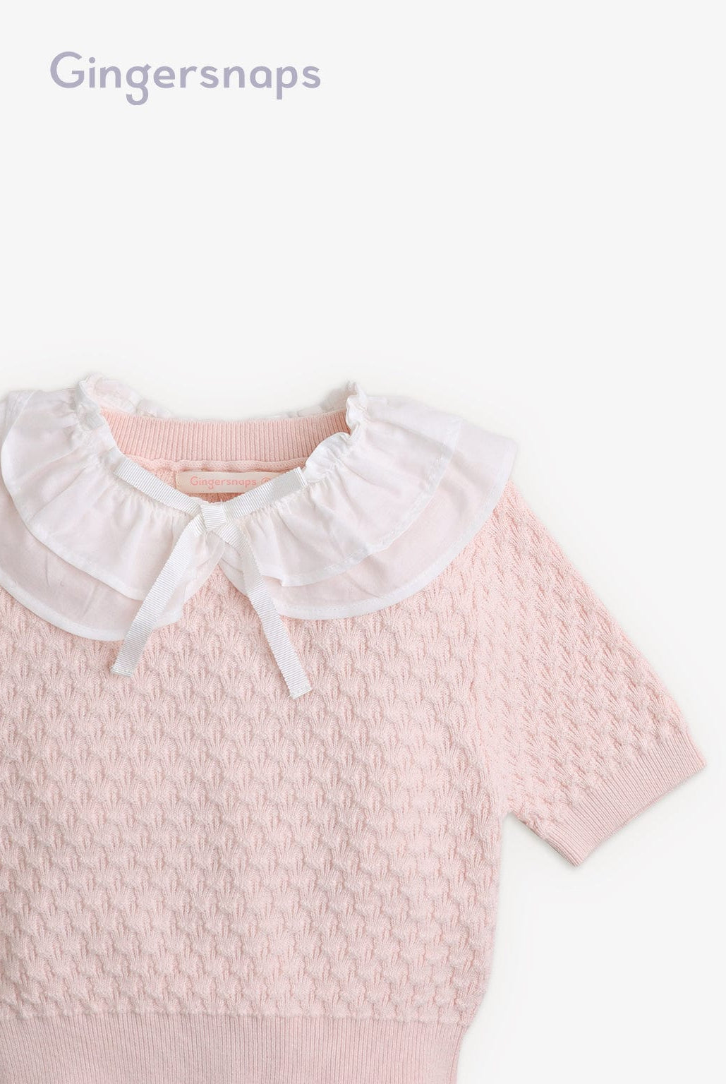 جينجرسنابس بلوزة بناتي منقوش نص كم برباط وردي