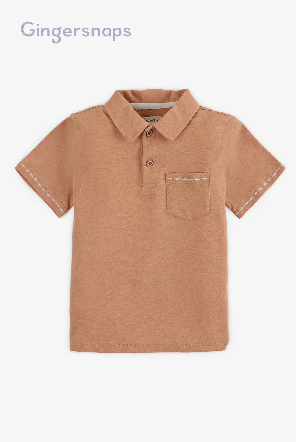 جينجرسنابس تي شيرت بولو ولادي بجيب سادة مطرز بالخيط بني