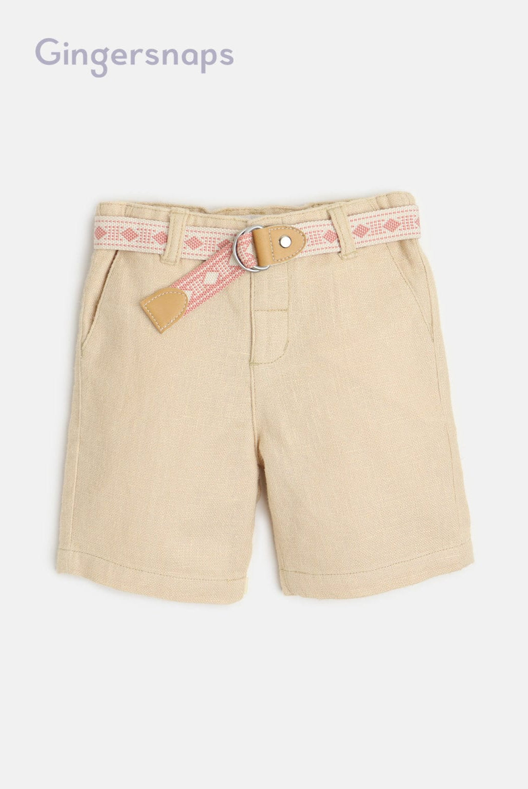 جينجرسنابس شورت رضع ولادي بحزام سادة البيج