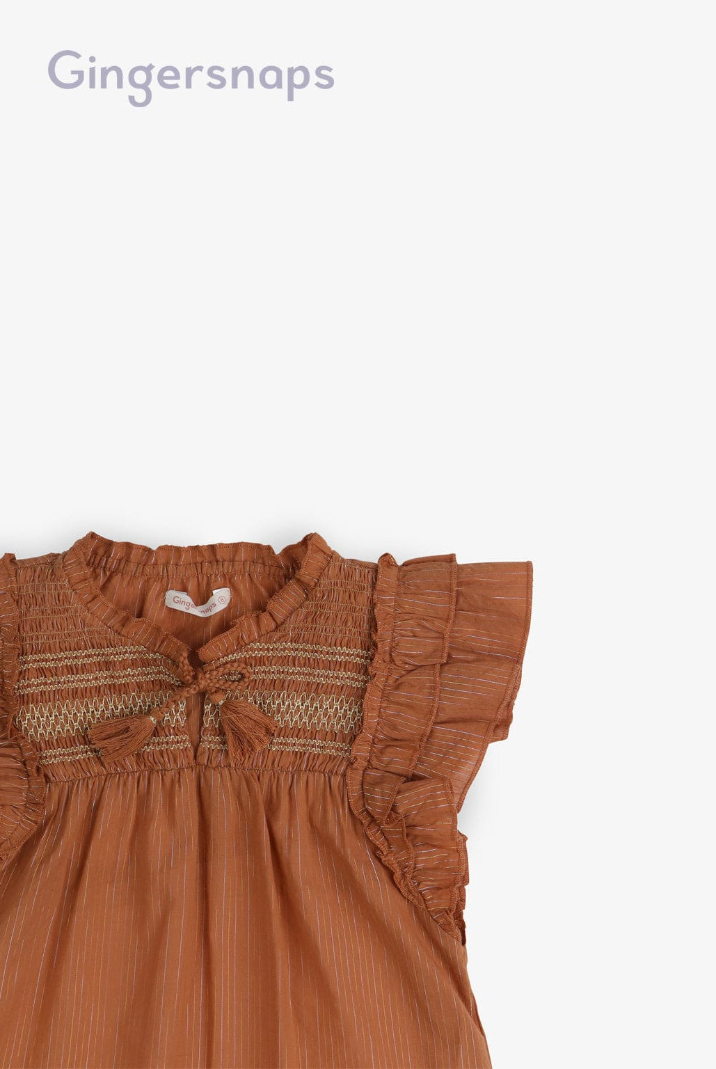 جينجرسنابس بلوزة مخططة على شكل فراشة بناتي بني